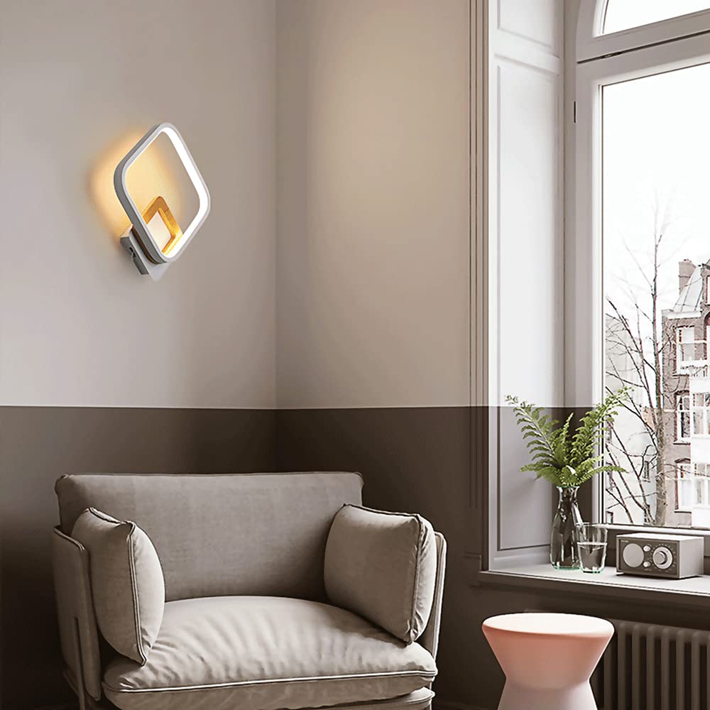 Modern LED Wall Sconce - Square Bedroom Bedside Lamp with Acrylic Shade, Simple Metal Corridor Lighting, Creative Ring Design for Home Decor | Perfect for Bedroom, Hallway, and Living Room Ambient Lighting