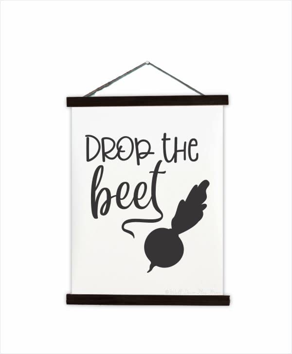 Drop The Beet Hanging Canvas Art - Ready to Hang Kitchen Wall Decor - Black 19x24-Inch Scroll Art Prints - Perfect for Kitchen Signs, Wall Décor, and Home Decoration