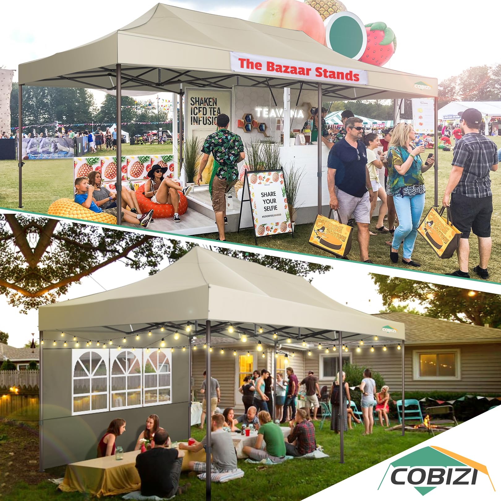 COBIZI 10x20 Heavy Duty Pop Up Canopy Tent with 6 Removable Sidewalls - Waterproof & UV 50+ Protection - Commercial Grade Party Tent for Weddings, Events, Outdoor Markets - Includes Upgraded Legs & Roller Bag - Perfect for Backyard Parties, Beach Gatherings, and Trade Shows