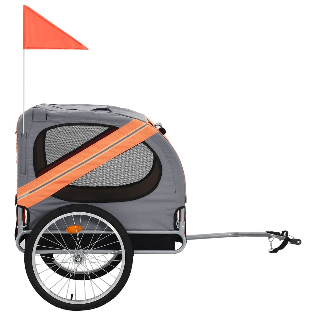Durable Dog Bike Trailer with Non-Slip Base & Safety Reflectors - Easy to Assemble Oxford Fabric & Steel Frame Pet Carrier - Orange & Gray for Cycling Adventures & Outdoor Travel with Your Dog