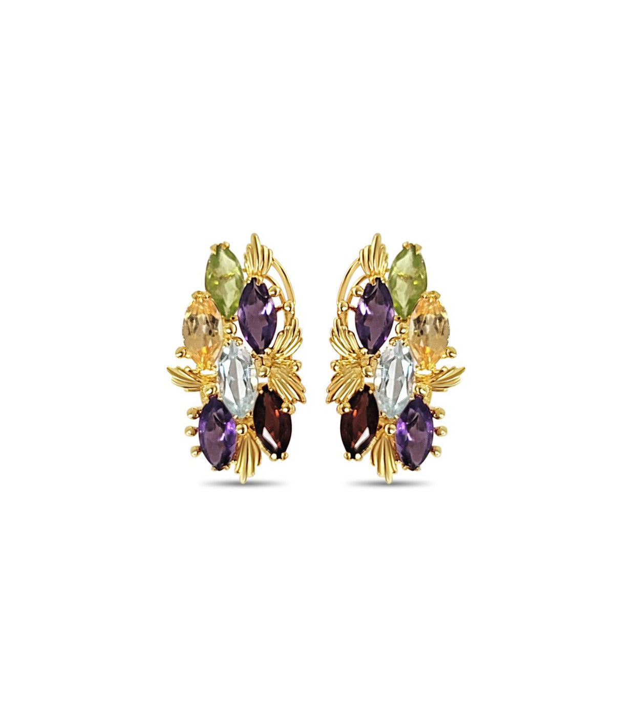 5 CT. Blue Topaz, Citrine, Amethyst, Garnet & Peridot Stud Earrings in 14k Yellow Gold - Elegant Gemstone Jewelry for Women, Perfect for Parties, Weddings & Everyday Wear