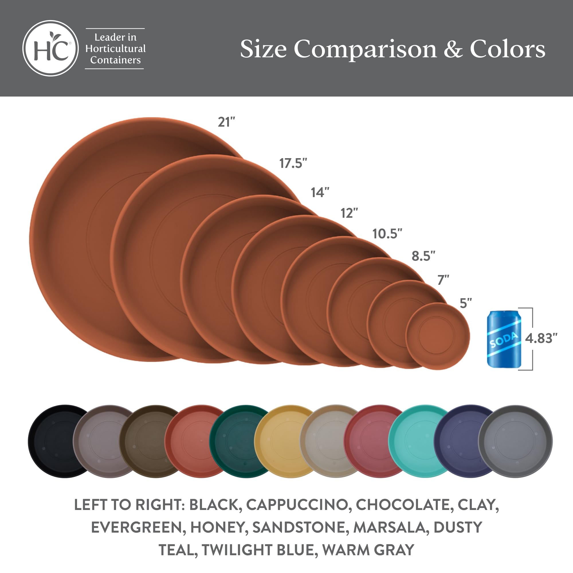 HC Companies 14-inch Round Prima Plastic Plant Saucer - Durable Flower Pot Tray for Indoor & Outdoor Use - Water Drainage Solution for Potted Plants - Twilight Blue (Pack of 1) - Perfect for Decks, Patios, and Greenhouses