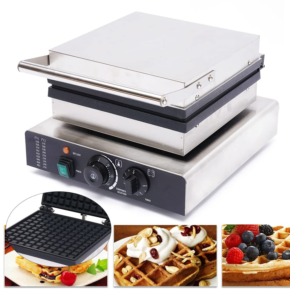 Commercial Waffle Maker 110V 2000W - Stainless Steel Electric Rotating Double-Head Waffle Iron for Perfect Square Waffles - Ideal for Tea Shops, Cafes, Bakeries & Breakfast Restaurants - Great for Making Belgian Waffles, Bubble Waffles & Desserts