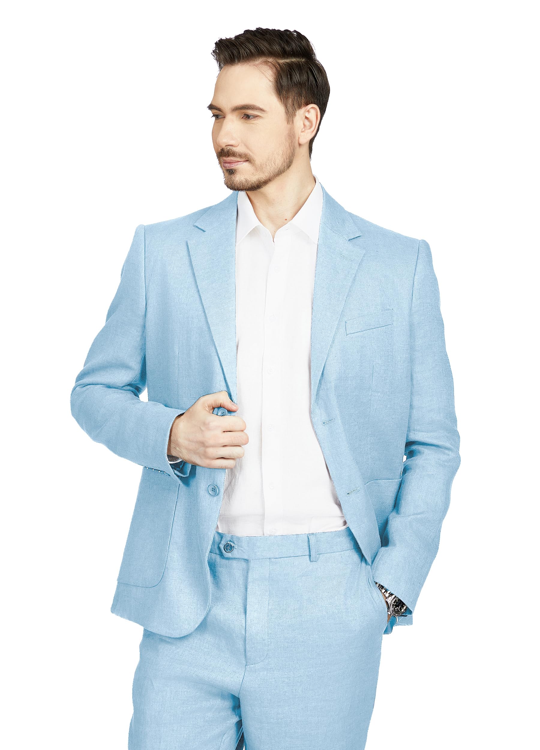 Premium Men's 2-Piece 100% Linen Slim Fit Suit Set with Two-Button Blazer & Dress Pants | Breathable Business Attire for Weddings, Office & Summer Events