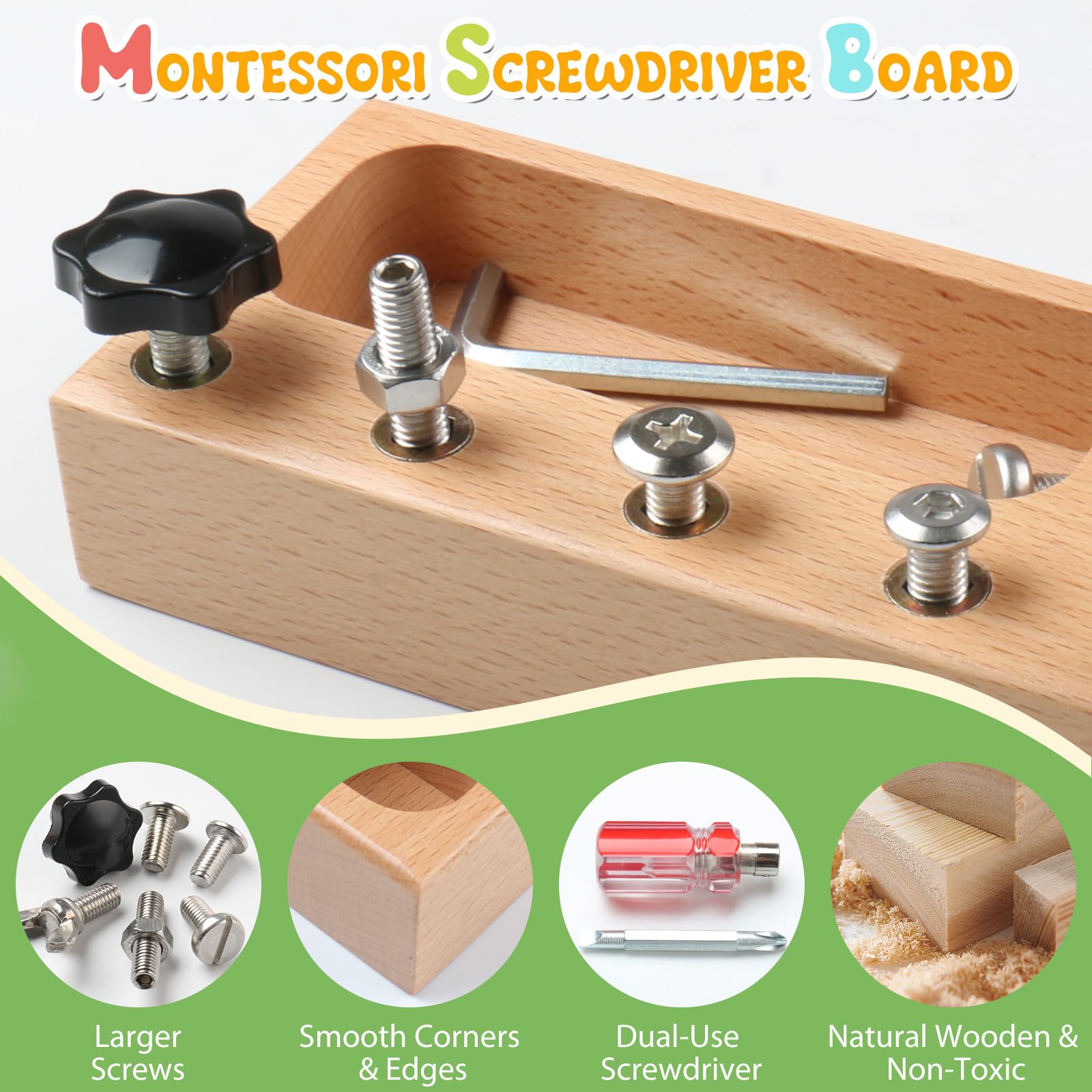**MEROCO Montessori Screwdriver Toy Set for Kids Ages 3+ – Realistic Wooden Tools for Fine Motor Skills, Emotional Regulation & STEM Learning – Perfect for Pretend Play, DIY Projects & Early Childhood Development**