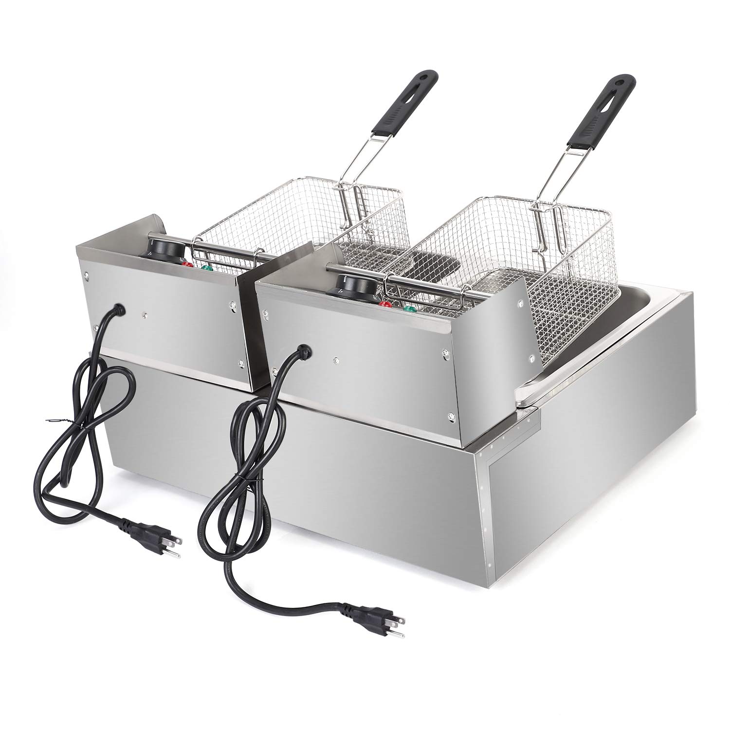 YYAO 12.7QT/12L Stainless Steel Double Basket Electric Deep Fryer with Filters - Perfect for Turkey, French Fries, Donuts, Chicken Wings & More | Commercial & Home Kitchen Use