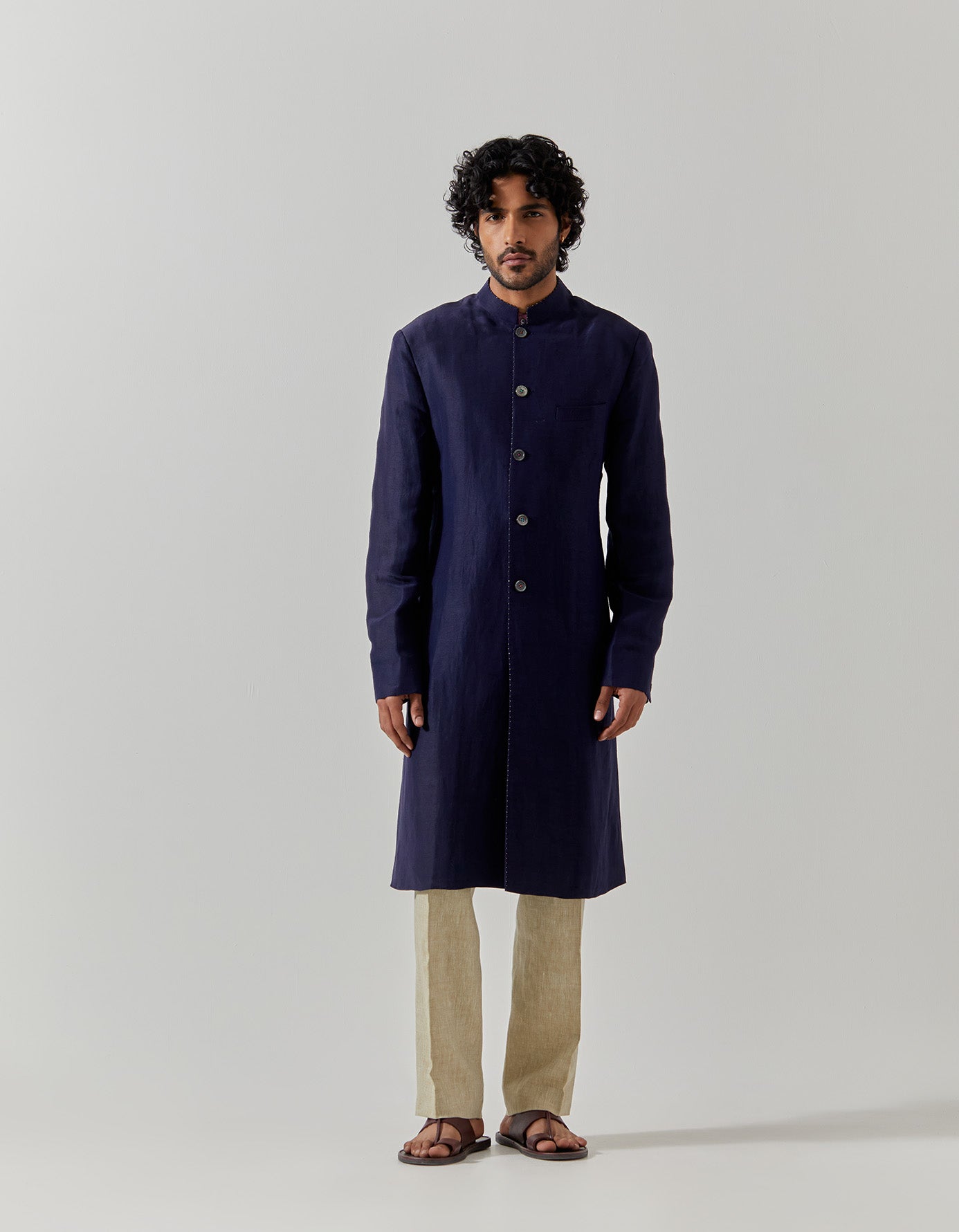 Matrix Jacket - Satin Linen Navy Blue Lightweight Blazer for Women | Office Wear, Business Casual, Spring & Summer Fashion