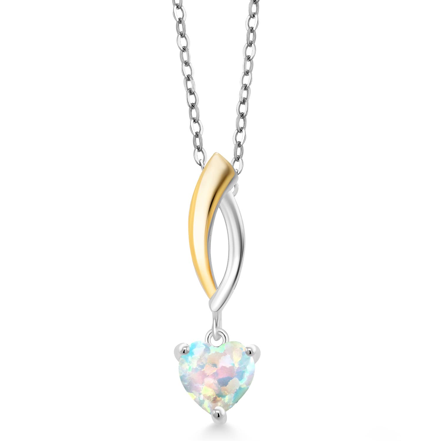 6.5MM Heart Shape Gemstone Birthstone & Lab Grown Diamond Pendant Necklace for Women - 925 Sterling Silver & 10K Yellow Gold with 18