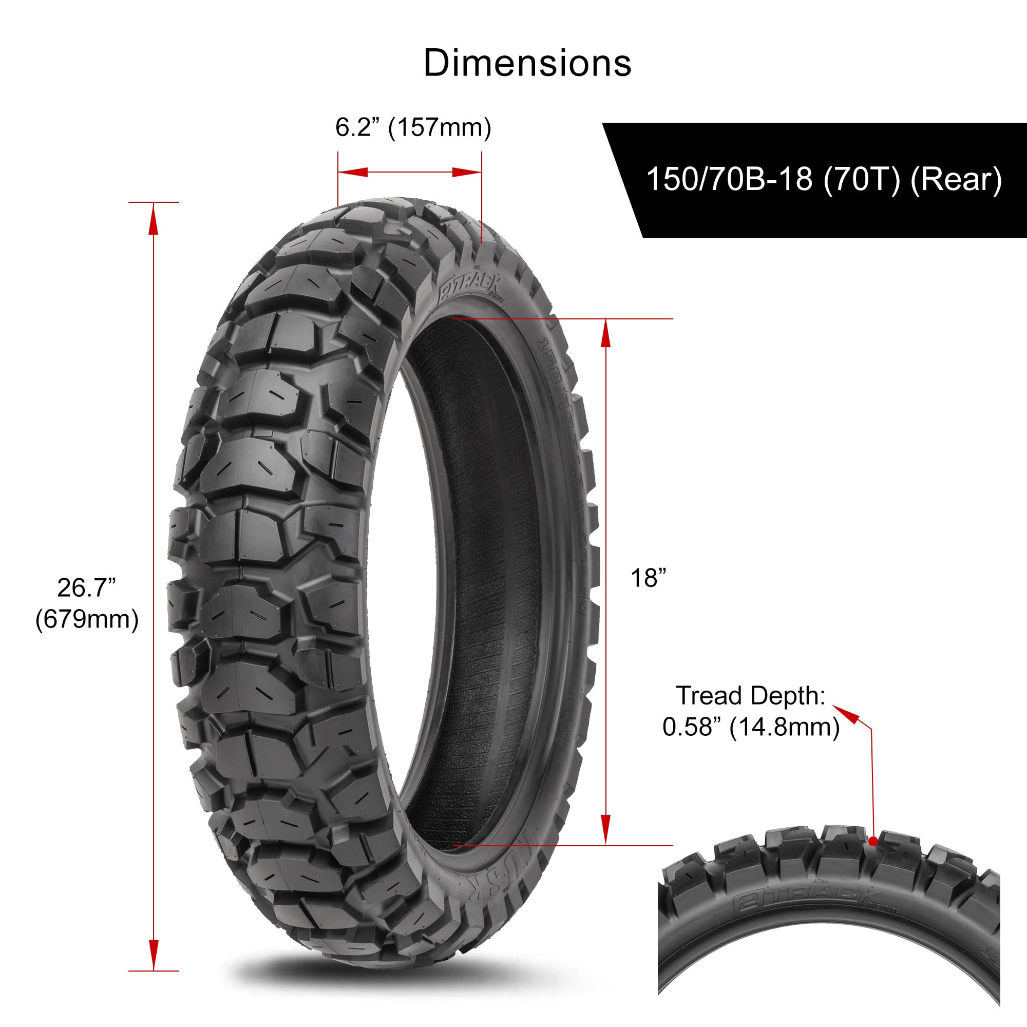 Tusk 2Track Adventure Tire Rear 150/70B-18 (70T) - High-Performance Off-Road Motorcycle Tire for Dirt Bikes & Dual-Sport Riding