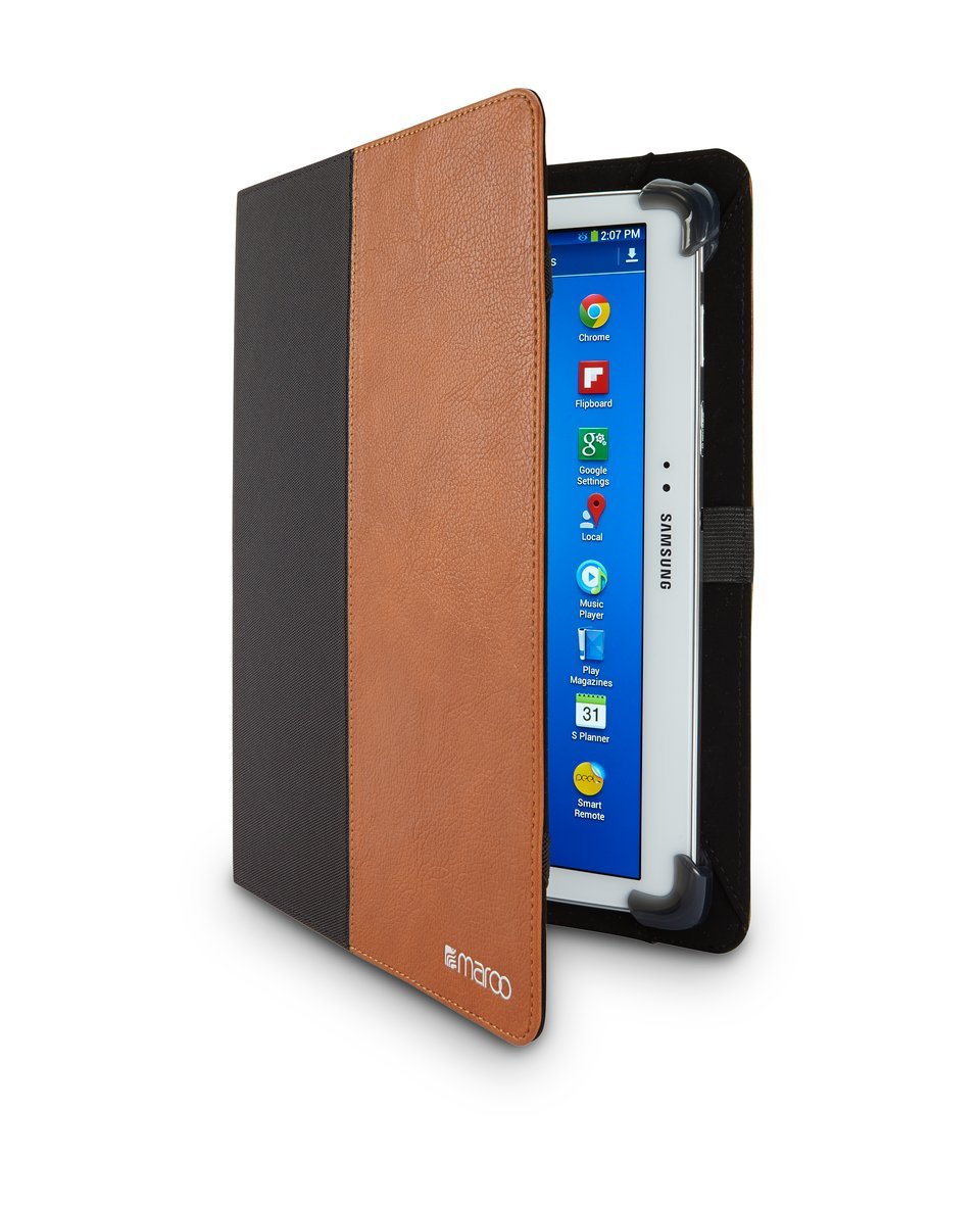 Premium Leather Universal Folio Case for 9-10.5 Inch Tablets - Tobacco Brown - Perfect for Business Professionals & Office Use
