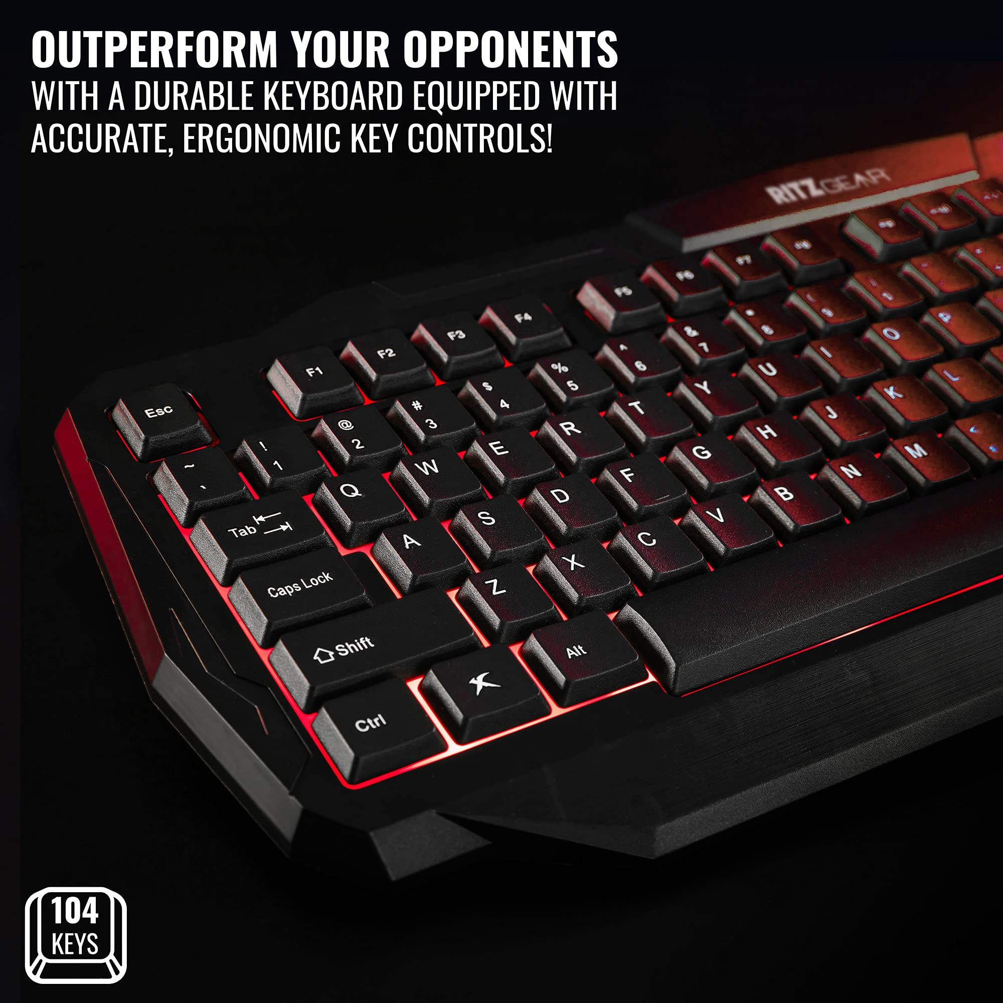 Ritz Gear 4-in-1 Gaming Accessories Kit (Red) - LED Backlit Keyboard, Optical Mouse, Mouse Pad & Headset with Adapter for PC, Laptop, Xbox & PS4 - Perfect for Gaming, Streaming & Office Work
