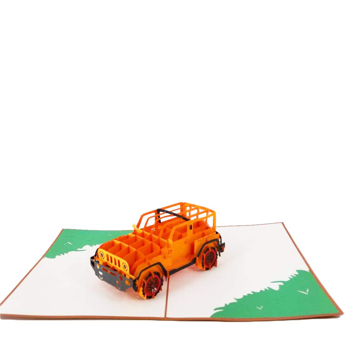 Orange Jeep Pop-Up Greeting Card - Birthday, Thank You, Love, Graduation, Anniversary & Romantic Cards for Men, Women, Boys & Girls | Perfect for Jeep Lovers, Special Occasions & Surprise Gifts