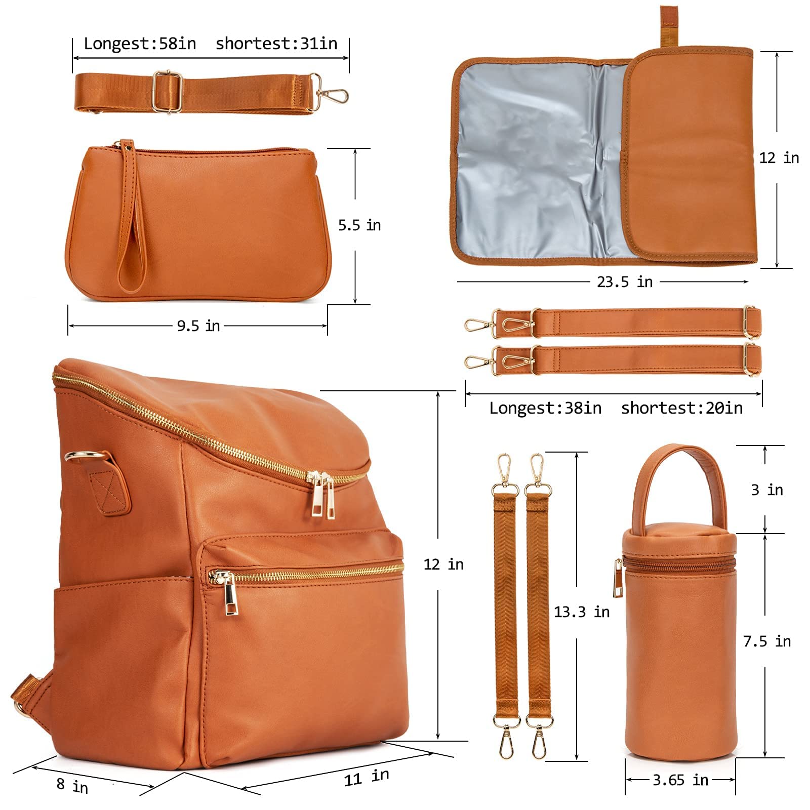 Minsong Diaper Bag Backpack - Stylish Leather Baby Bag for Moms, Large Travel Backpack with Organizer & Changing Pad - Perfect for Daycare, Travel & On-the-Go Parenting