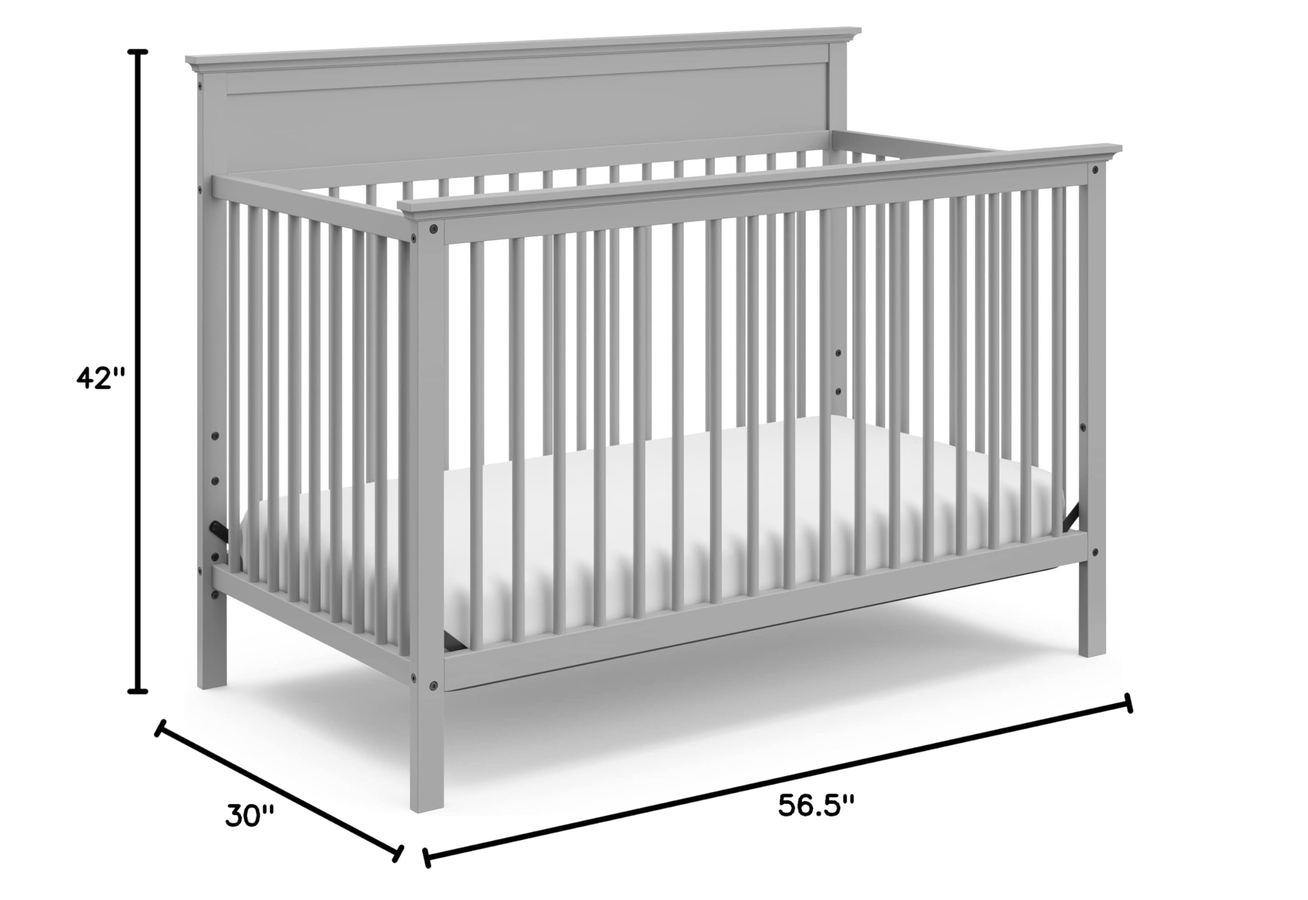 Storkcraft Carmel 5-in-1 Convertible Crib in Pebble Gray - GREENGUARD Gold Certified, Converts to Toddler Bed & Full-Size Bed, Adjustable Mattress Heights (4 Levels), Fits Standard Full-Size Mattress - Perfect for Nursery, Baby Room & Toddler Bedroom Transition