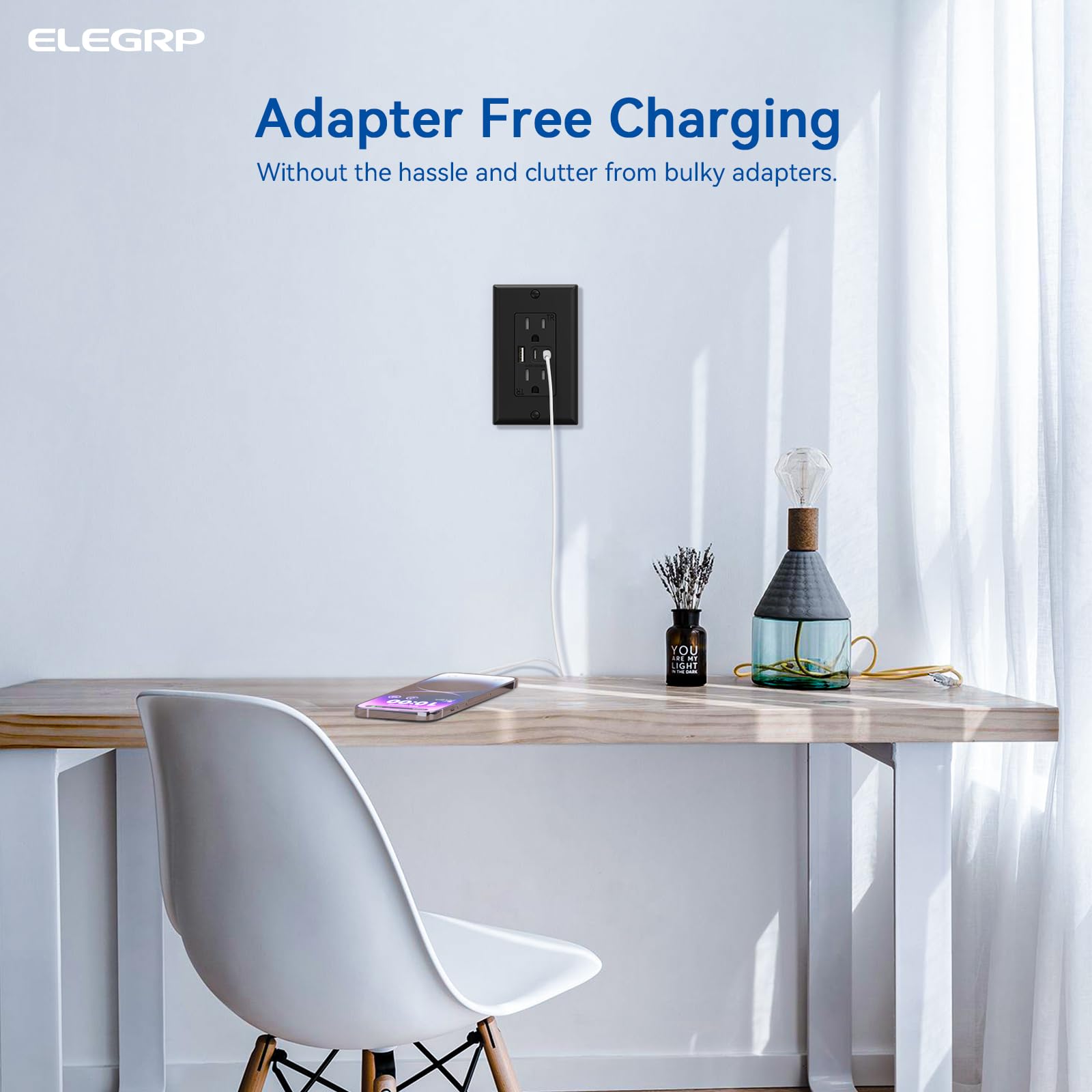 ELEGRP 15A USB Outlet with 3 Ports & Dual USB-C - TR Tamper-Resistant - UL Listed - for Home & Office