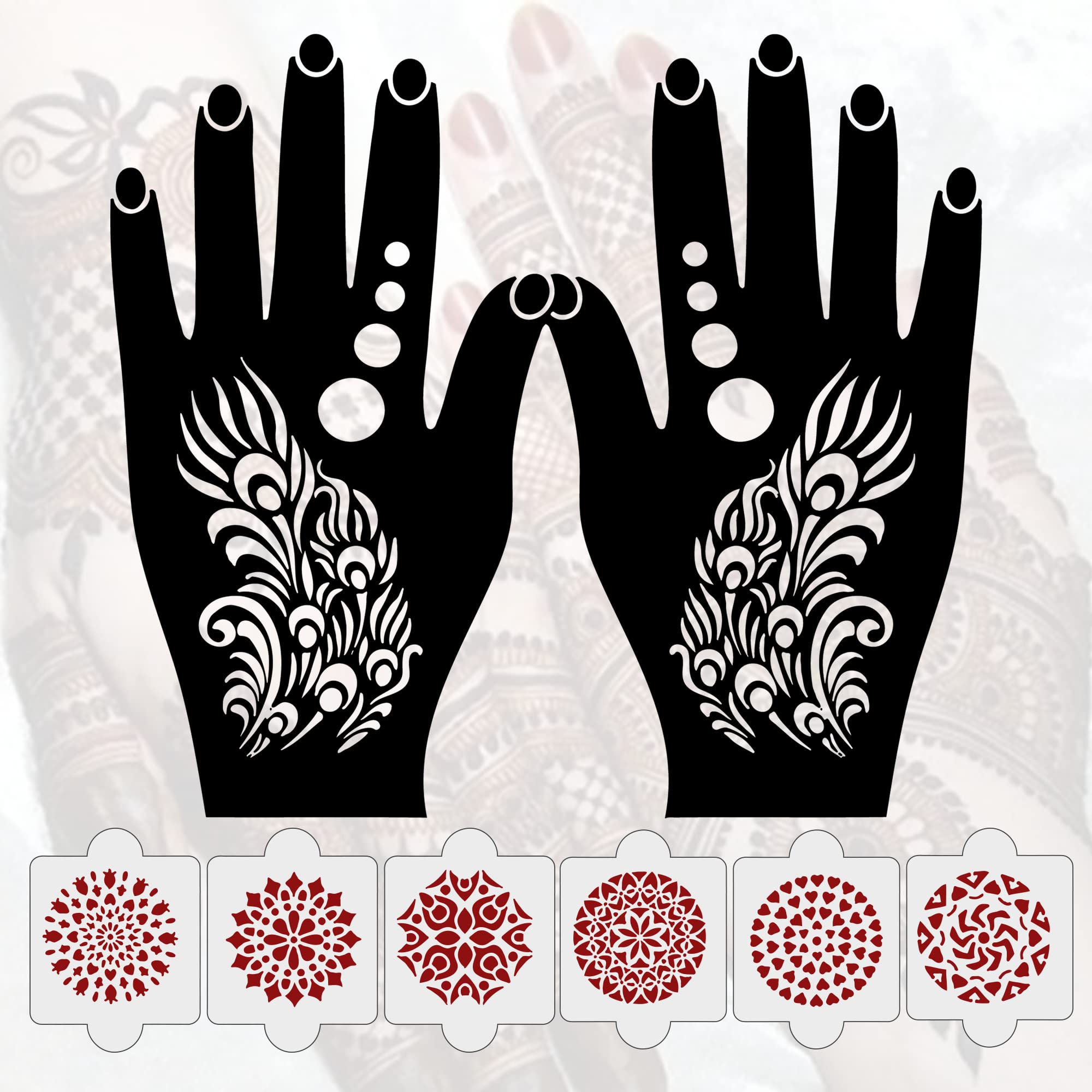 8-Piece Henna Stencil Kit - 2 Henna Tattoo Stencils + 6 Reusable PVC Laser-Cut Stencils | Easy-to-Apply Mehndi Designs for Women, Girls & Kids | Perfect for Weddings, Festivals & DIY Body Art (IVNH-1017)