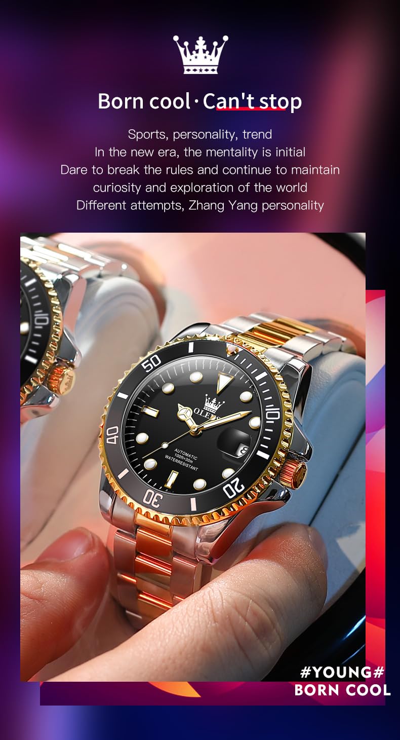 OLEVS Automatic Self-Winding Men's Luxury Watch - Stainless Steel Mechanical Timepiece for Business, Casual & Formal Occasions