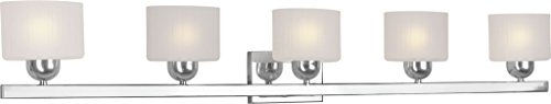 Chrome Finish 5-Light Bathroom Wall Sconce with Oval Satin Etched Glass Shades - Perfect for Vanity Lighting, Powder Room Decor & Spa-Style Bathroom Ambiance