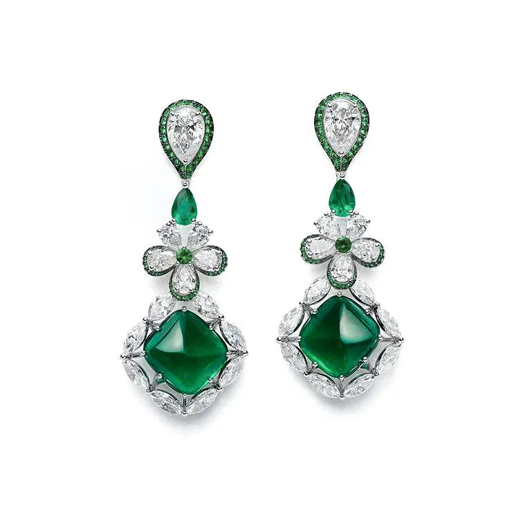 925 Sterling Silver Emerald Drop Dangle Earrings with High Carbon Diamonds - Anniversary Gift Fine Jewelry for Women - Elegant for Parties, Weddings & Special Occasions