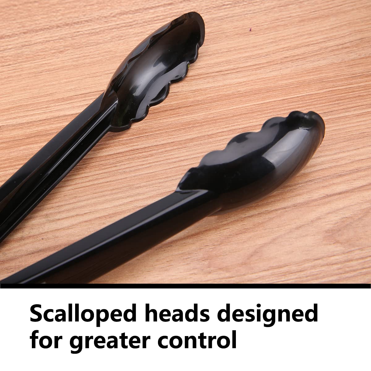 Heavy Duty 9-Inch Plastic Tongs for Kitchen - 12-Piece Disposable Utensil Set with Scalloped Design - Food Safe Salad Serving Tongs - Perfect for Buffets, BBQ, Parties & Outdoor Dining (Black)