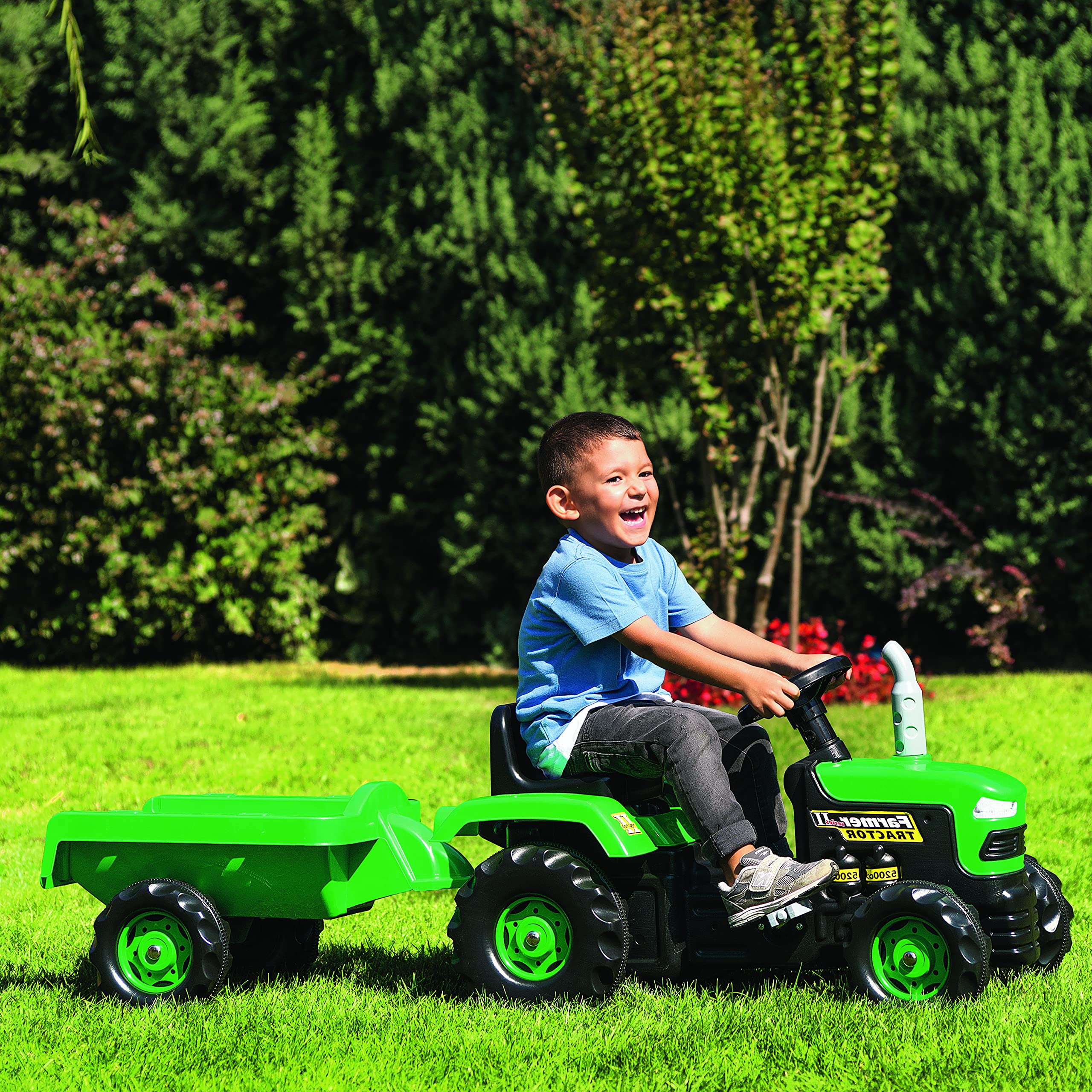 Big Green Pedal Tractor with Trailer - Kids Ride-On Toy for Outdoor Play & Farm Pretend Play - Durable Steel Construction for Ages 3-8 Years
