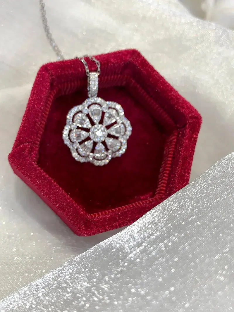 18K White Gold Sunflower Necklace with 1.05 Carat Natural Diamonds - Luxury Women's Jewelry for Banquets, Weddings & Special Occasions