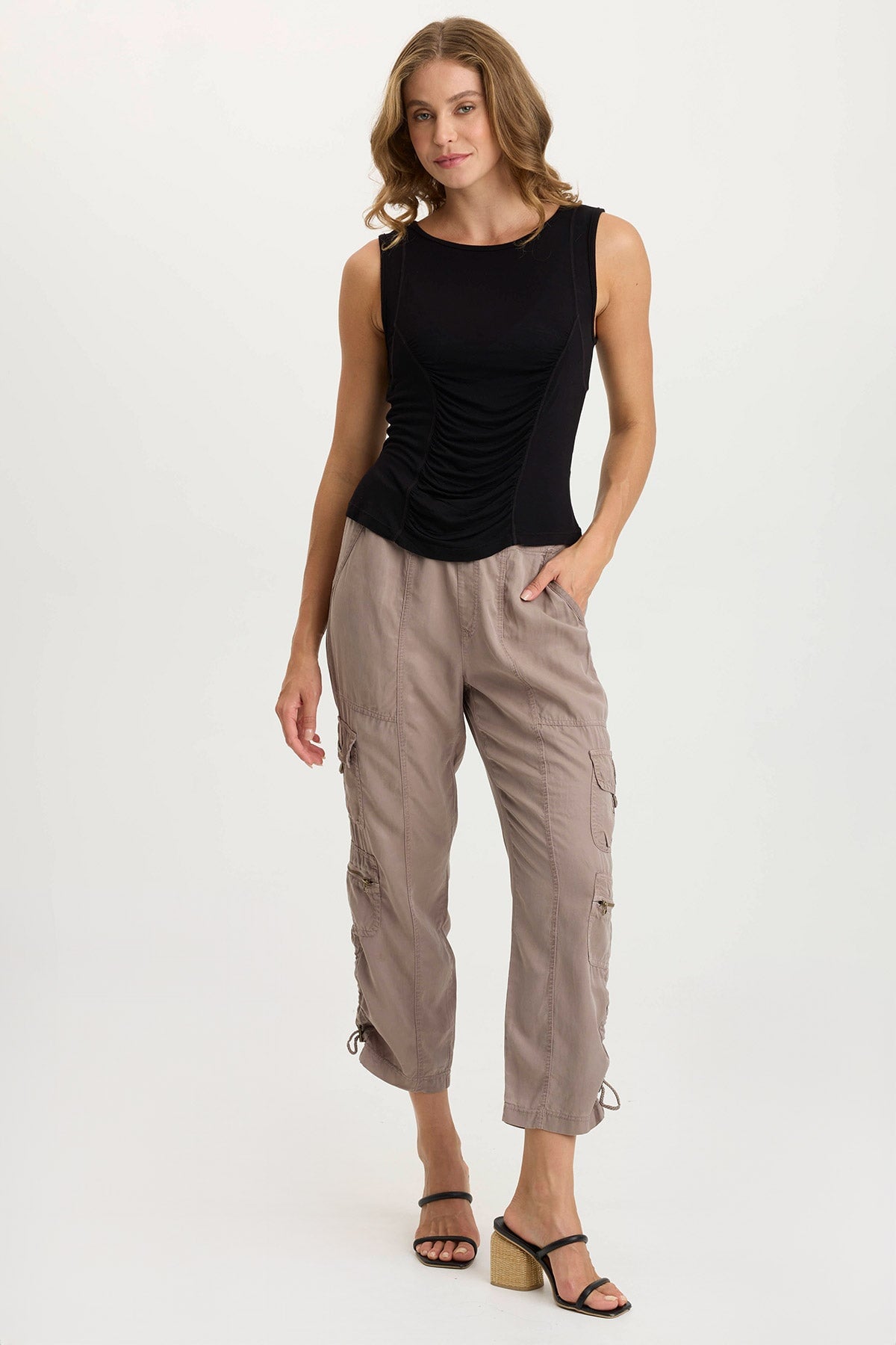 Bano Jersey Ruched Panel Tank Top for Women - Soft Stretchy Summer Casual Wear - Perfect for Beach, Gym, and Everyday Outfits