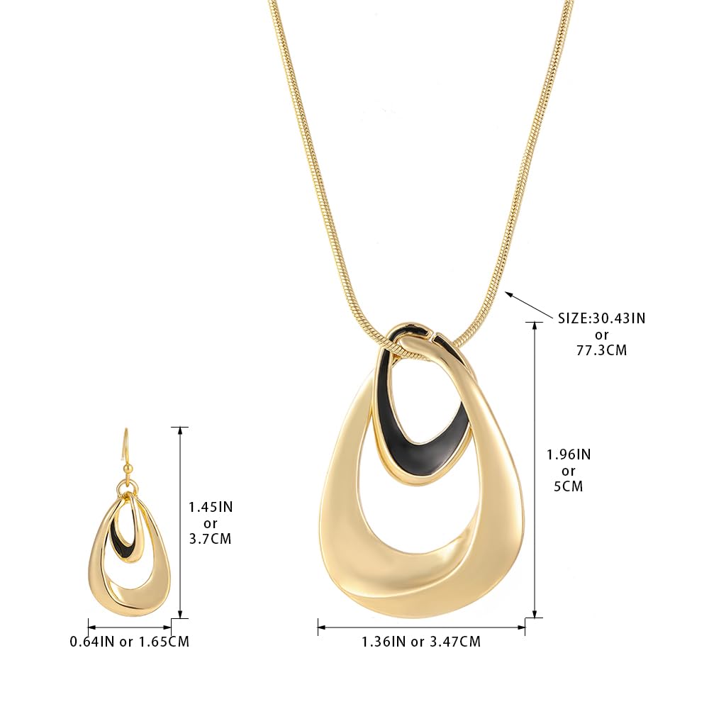 Madison Tyler Gold Plated Jewelry Set for Women | Silver Teardrop Pendant Necklace with Snake Chain | Fashionable Dangle Earrings | Trendy Layered Necklace Set | Perfect for Date Night, Office Wear & Special Occasions