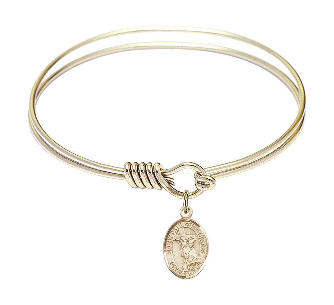 6 1/4 Inch Round Eye Hook Bangle Bracelet with St. Paul of the Cross Charm - Elegant Religious Jewelry for Women, Perfect for Church, Daily Wear & Gift Giving