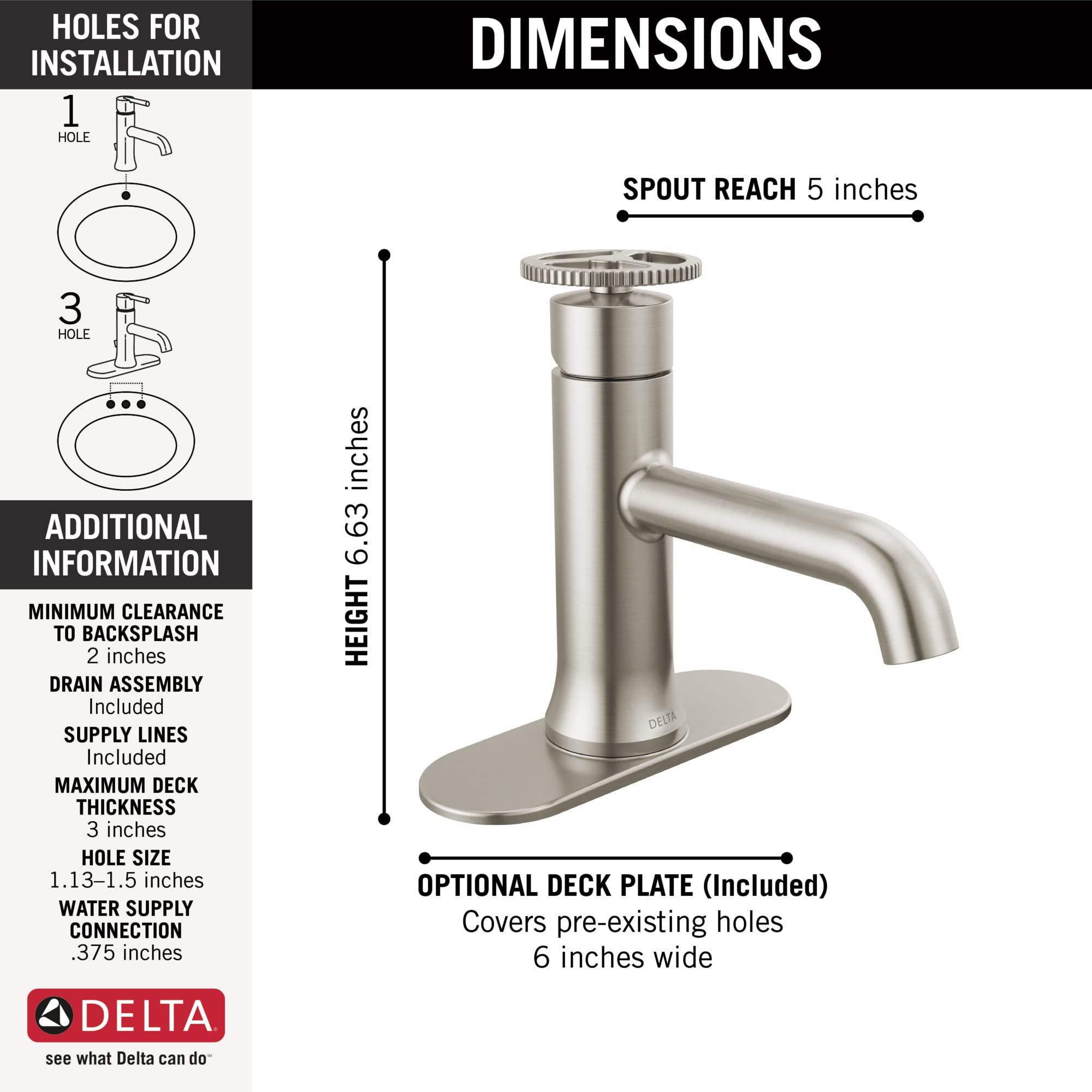 Delta Faucet Trinsic Single Hole Bathroom Faucet - Brushed Nickel Finish, Single Handle Design with Diamond Seal Technology, Includes Drain Assembly - Perfect for Modern Bathroom Sinks and Vanities