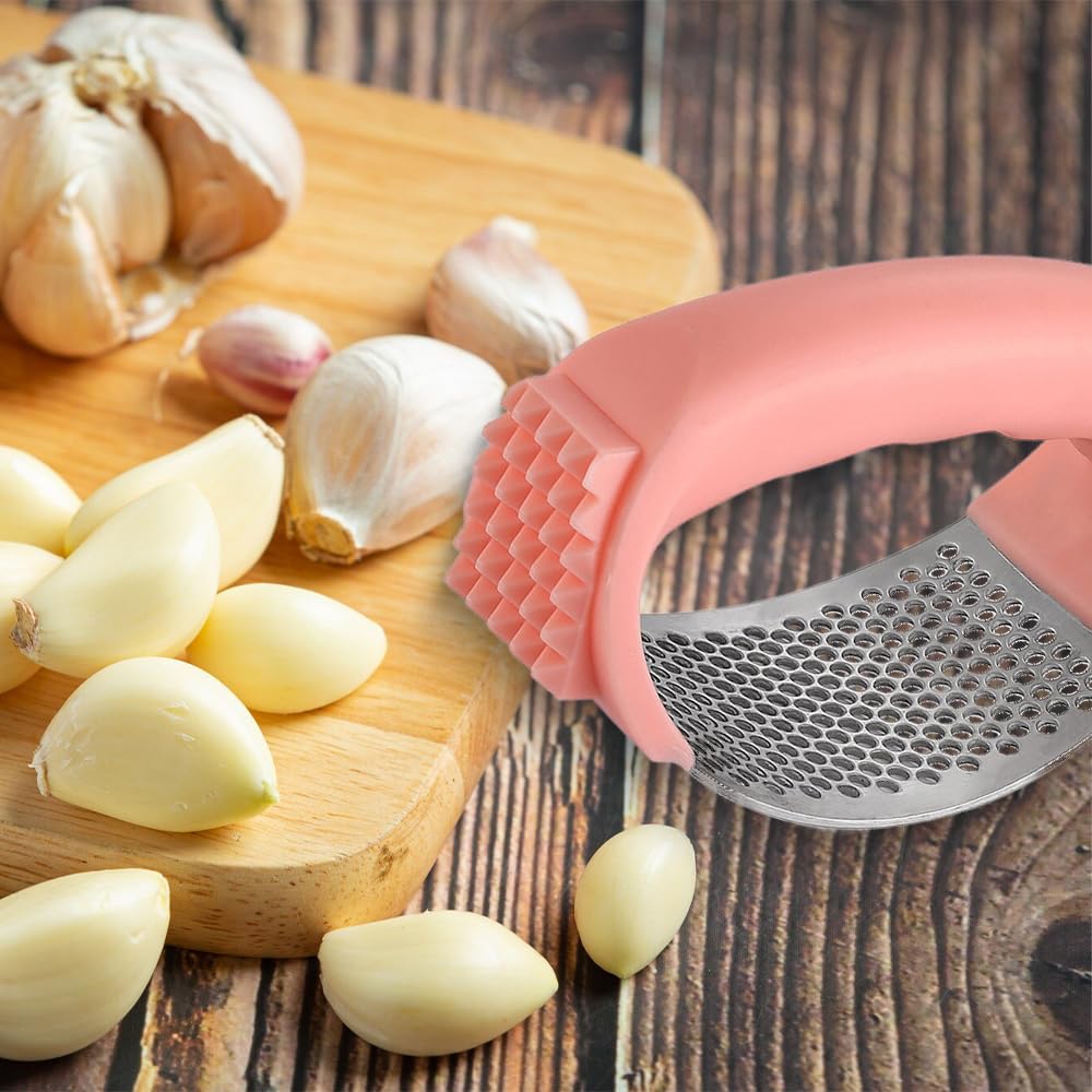 2025 Upgrade Stainless Steel Garlic Press - Manual Mincer & Crusher with Peeler for Cooking
