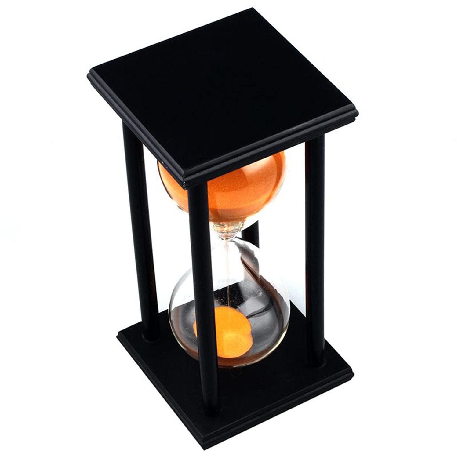 60 Minute Wooden Sand Hourglass Timer - Black Frame with Orange Sand - Unique Home & Office Decor, Meditation Timer, Kitchen Timer, Gift Idea for Men & Women
