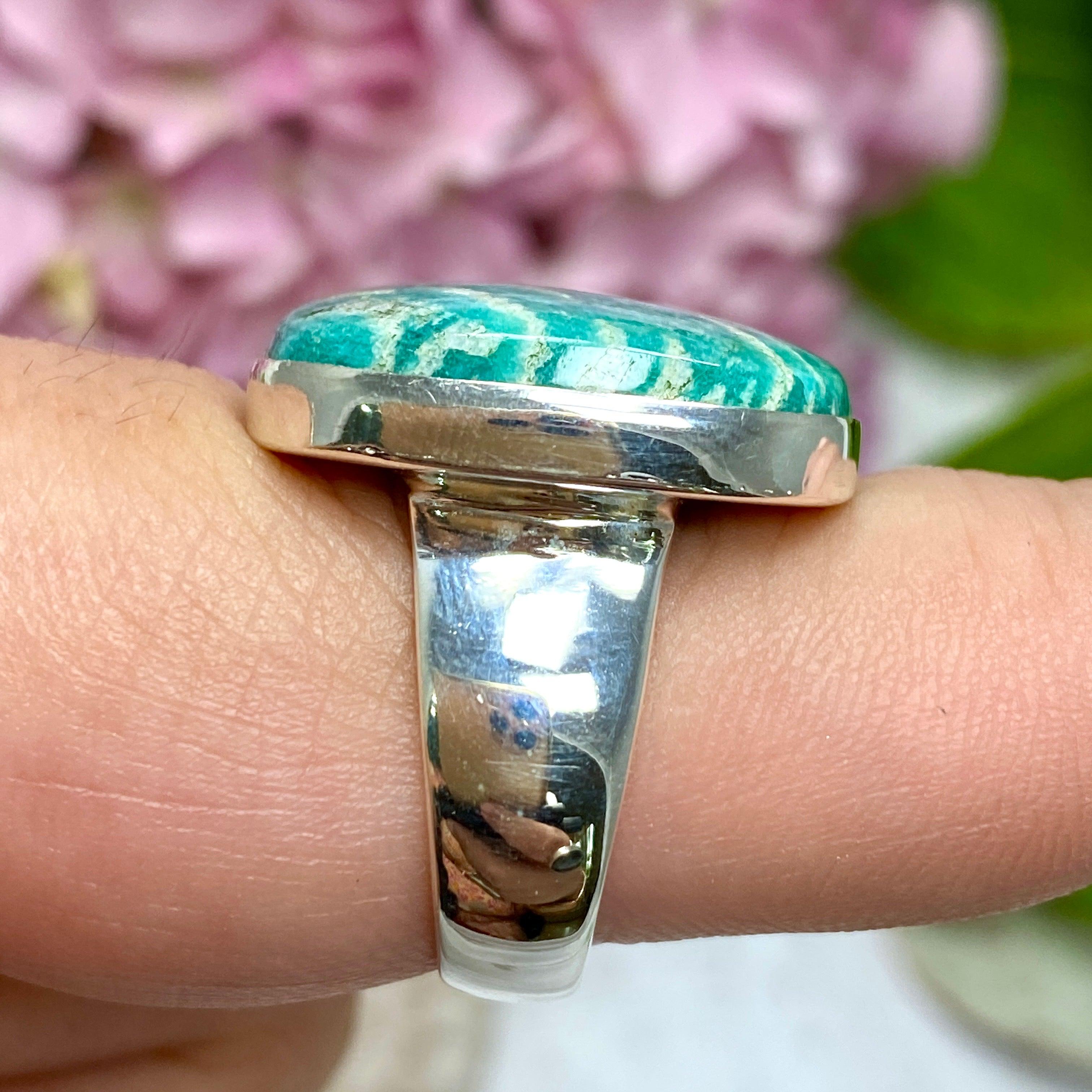 Amazonite Square Ring Size 10 - Natural Gemstone Jewelry for Women, Elegant Statement Ring for Everyday Wear, Gift for Her - KRGJ2571 | Perfect for Boho Style, Office Wear & Special Occasions
