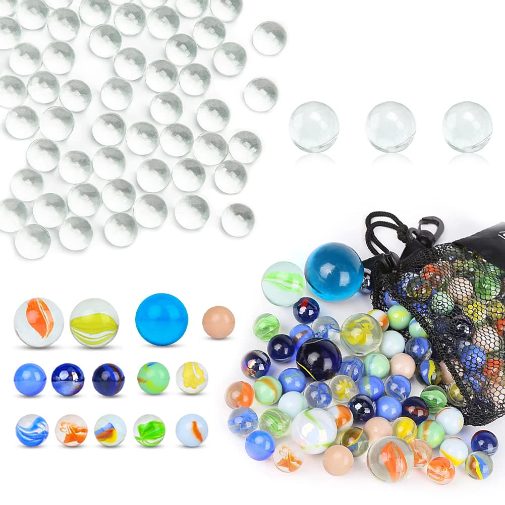 75PCS Clear Glass Marbles & 66PCS Multicolor Round Marbles for Kids Games, DIY Crafts, Home Decor, and Vase Fillers - SallyFashion