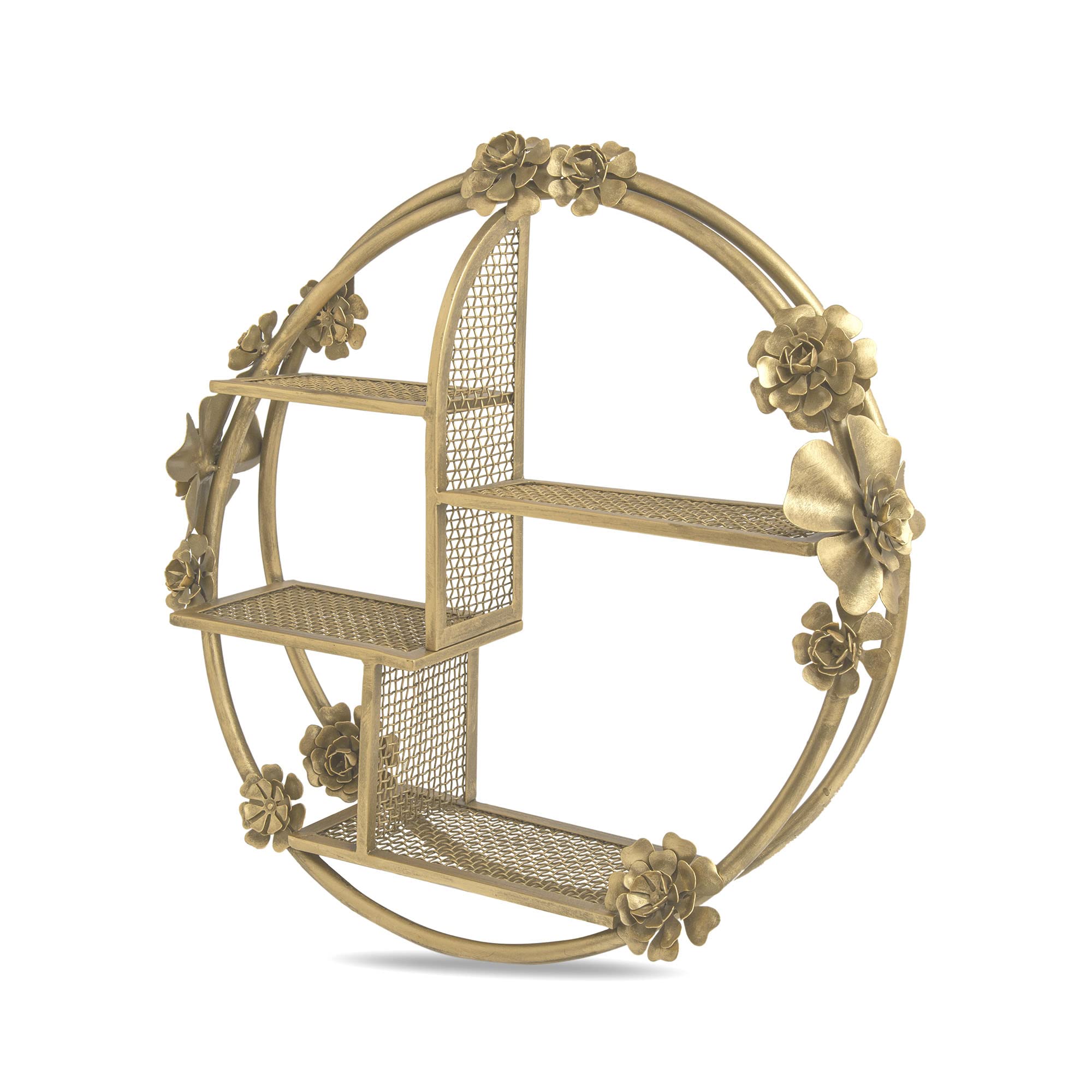 Elegant Brass Crane Baby Nursery Wall Shelf Decor - 20.5” x 20.5” x 6” Floral Shelving for Boys & Girls - Perfect for Nursery, Bedroom or Kids Room Organization