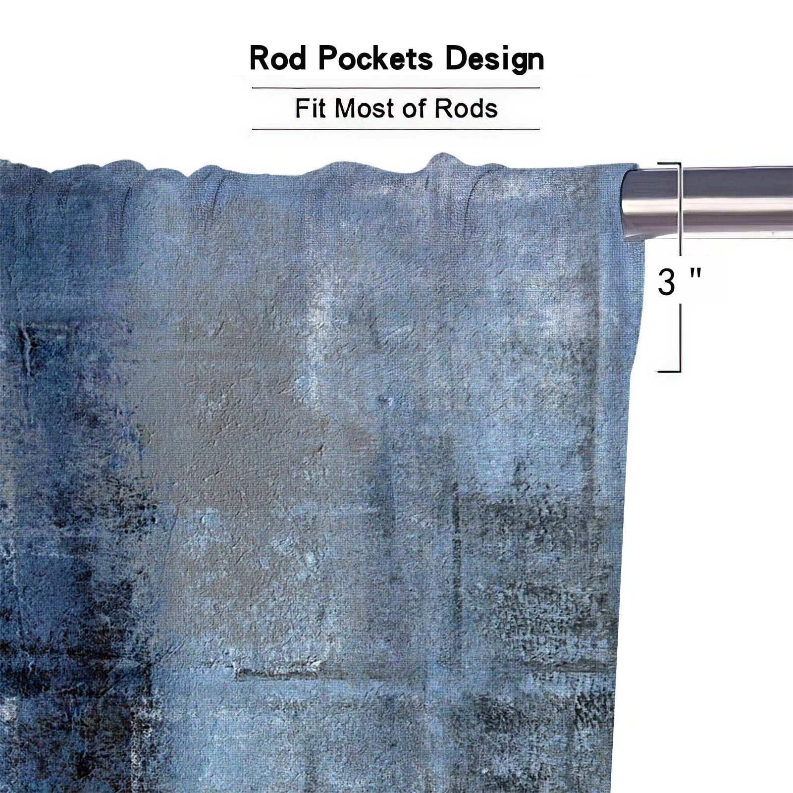 MCALK Blue & Grey Kitchen Curtains Set - 2 Piece Modern Abstract Window Valances for Living Room & Kitchen (24