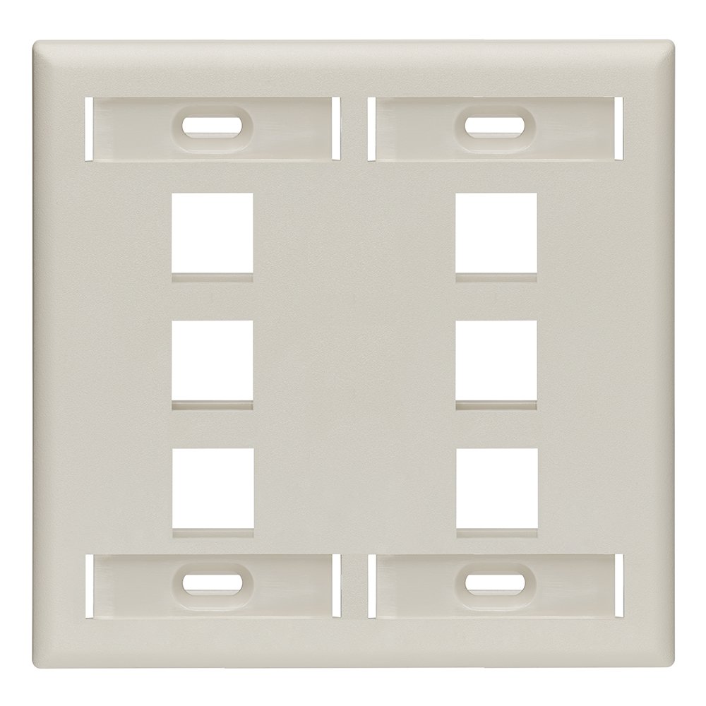 Leviton 42080-6TP 6-Port Dual Gang QuickPort Wallplate with ID Windows, Light Almond - Ideal for Home & Office Network Installations