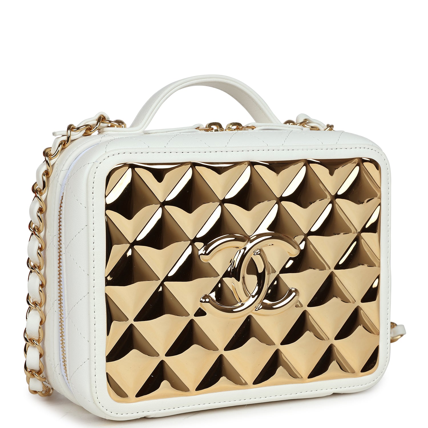 Chanel Golden Plate Vanity Case White Lambskin Gold Hardware - Luxury Women's Handbag for Evening Parties & Special Occasions