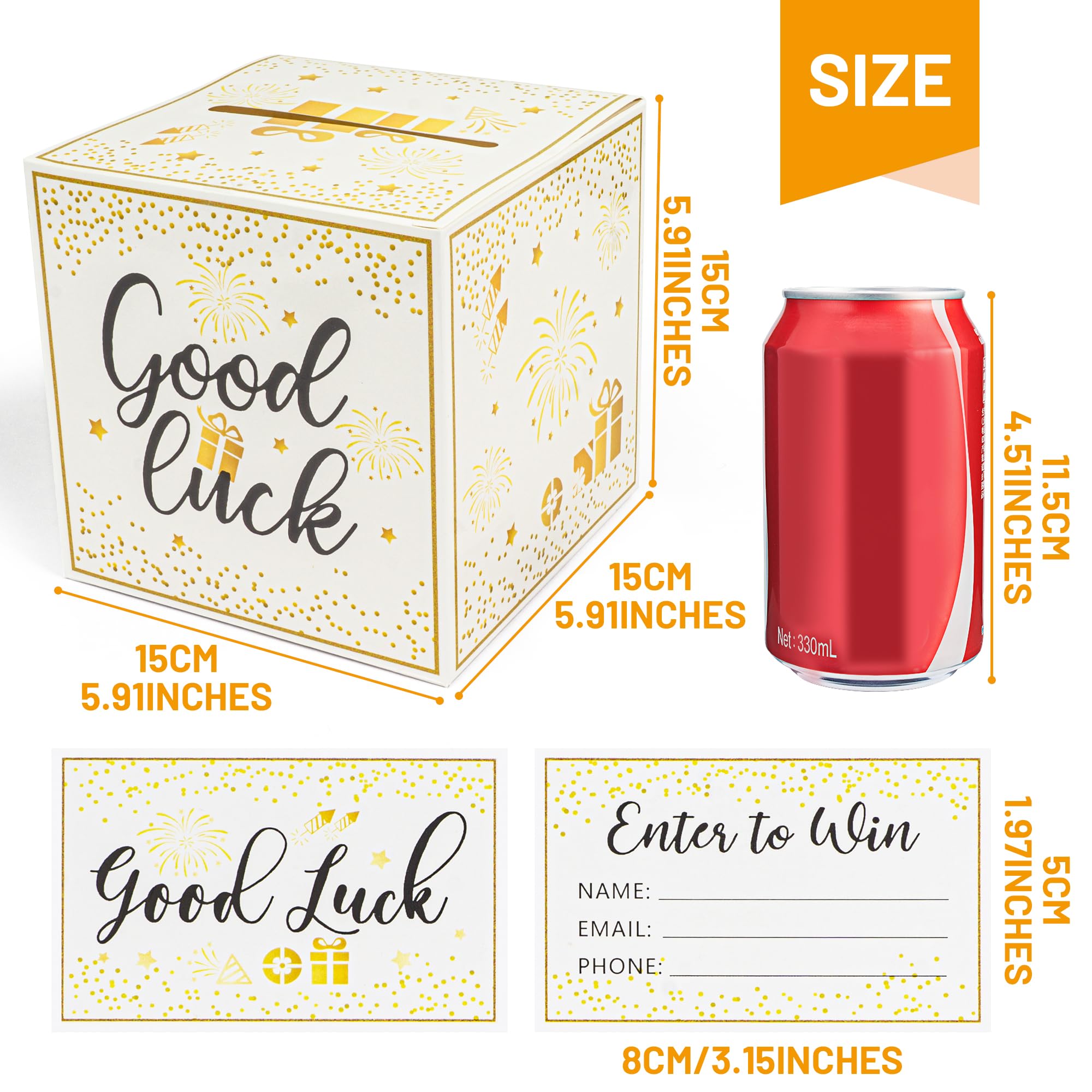 Golden Donation Box with Entry Cards - Raffle Box, Suggestion Box, Ballot Box for Fundraising, Voting & Events - Perfect for Charity Auctions, Church Donations & Office Voting