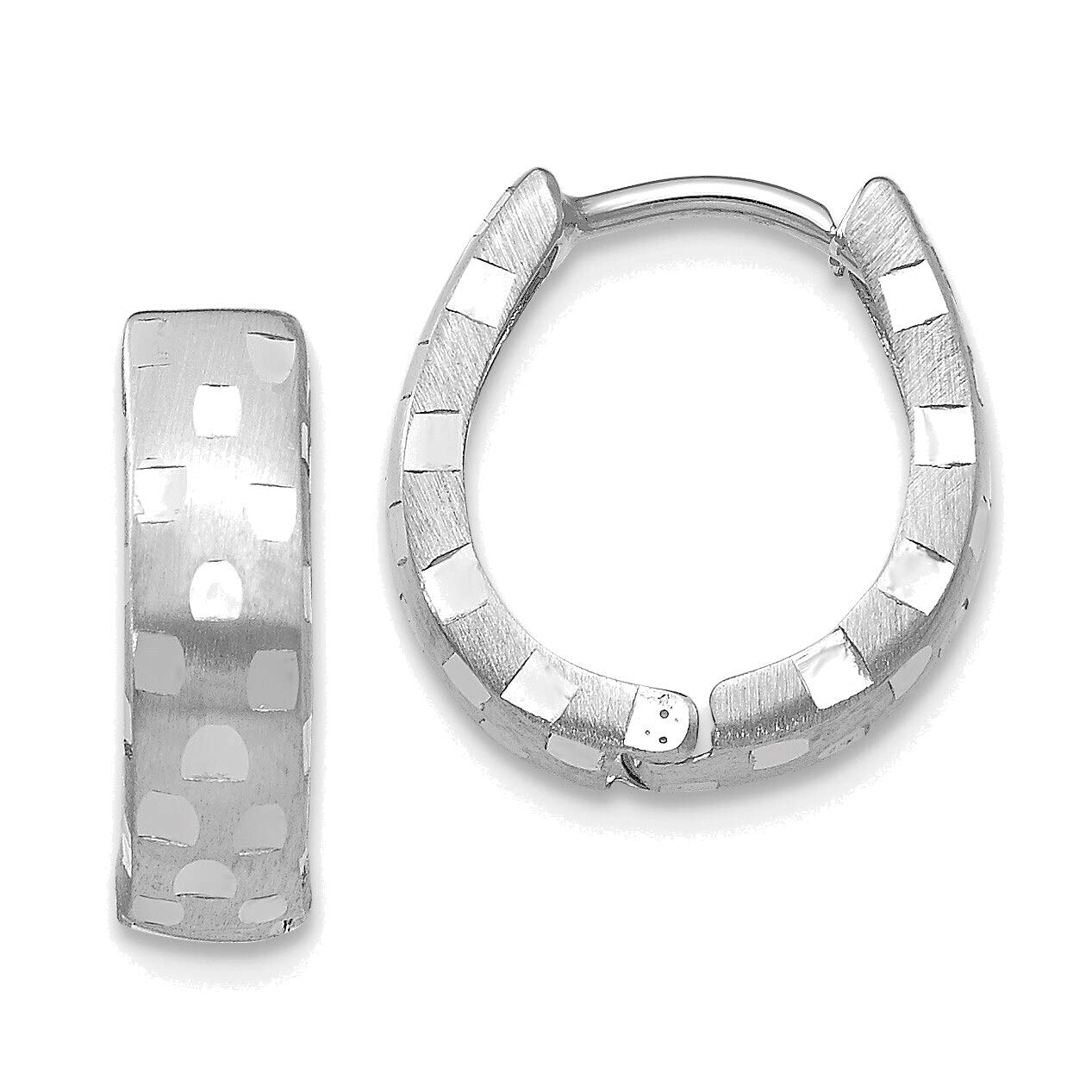 14K White Gold Diamond Cut 4mm Patterned Hinged Hoop Earrings for Women - Elegant Everyday Jewelry Gift for Her, Perfect for Parties, Weddings & Special Occasions