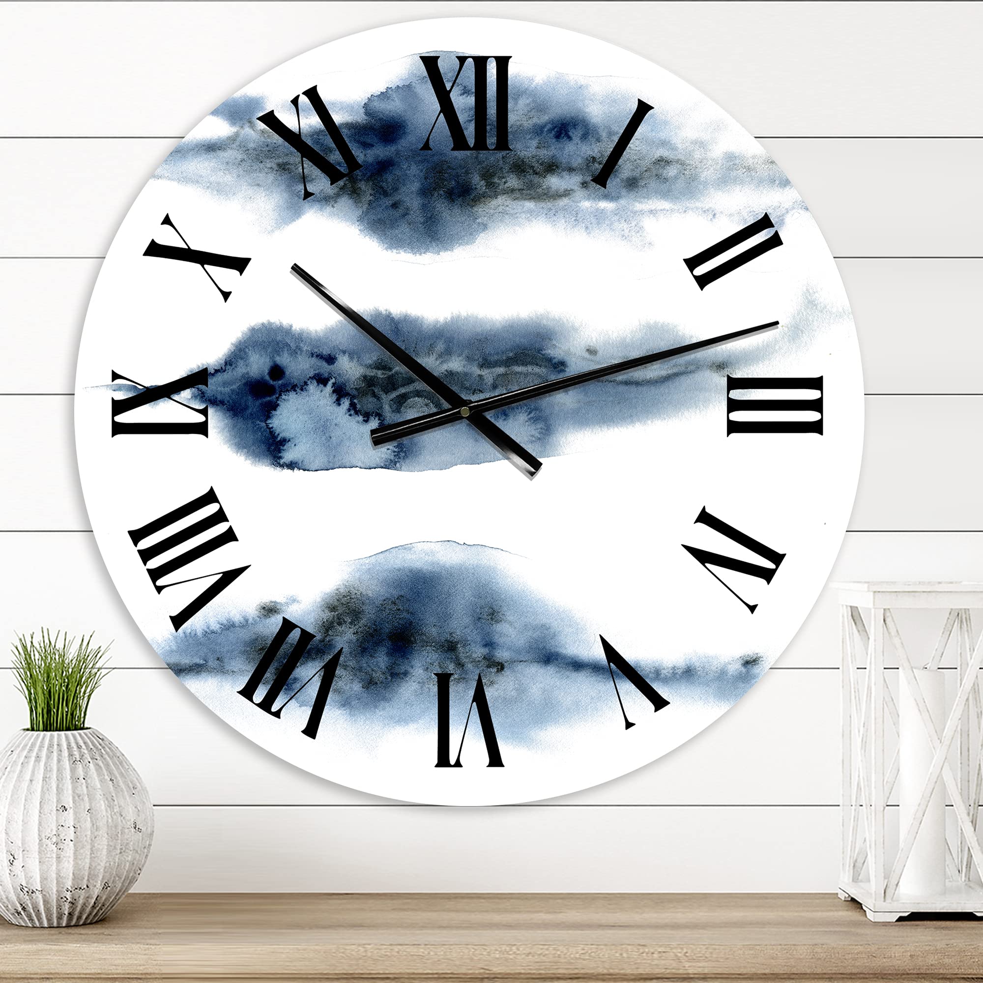 Abstract of Dark Blue Clouds VII - Modern Large Wall Clock with Fractal Design for Home & Office Decor | Perfect for Living Room, Bedroom, and Workspace