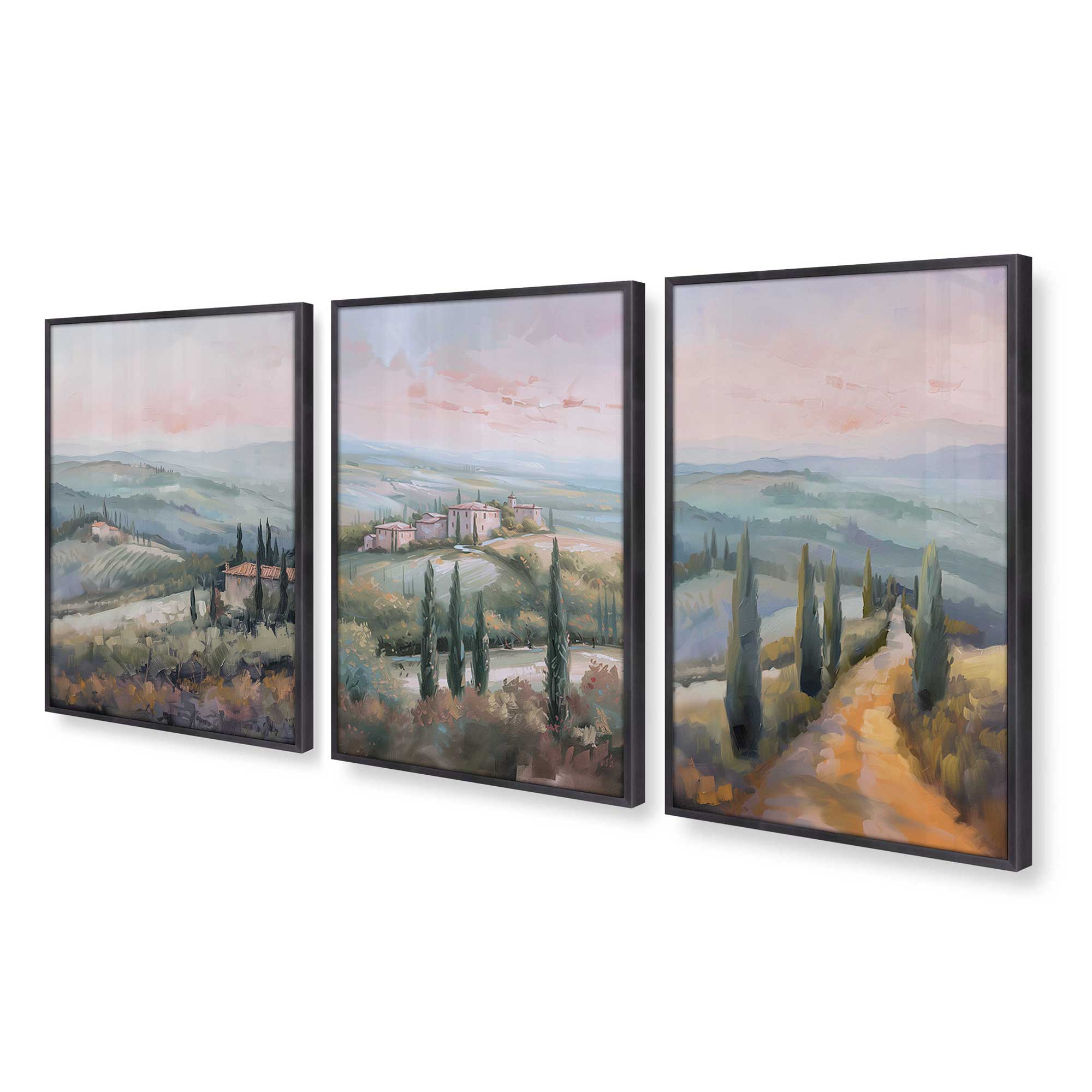 Tuscany Sunset Landscape Art Prints - Set of 3 High-Quality Archival Matte Paper Wall Decor for Living Room, Bedroom & Office