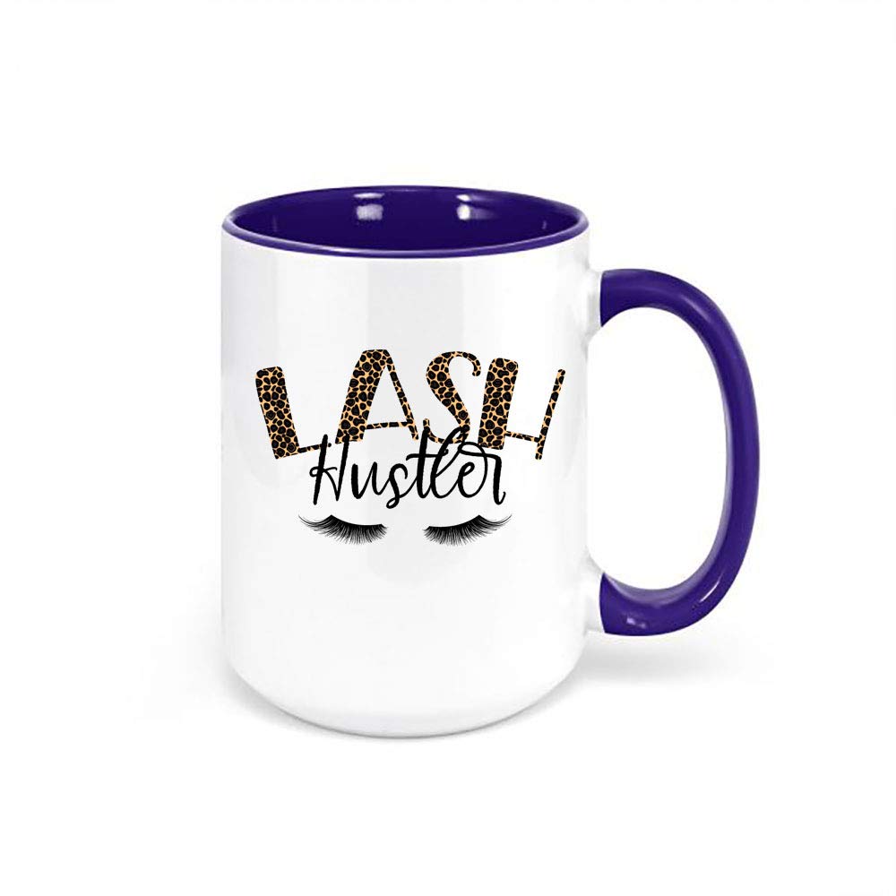 Lash Hustler Women's Coffee Mug - Sublimated Design Ceramic Cup with Handle - Best Gift for Women, Her, Wife, Mom (Blue) - Perfect for Office, Home, Birthday, Mother's Day & Christmas Gifts