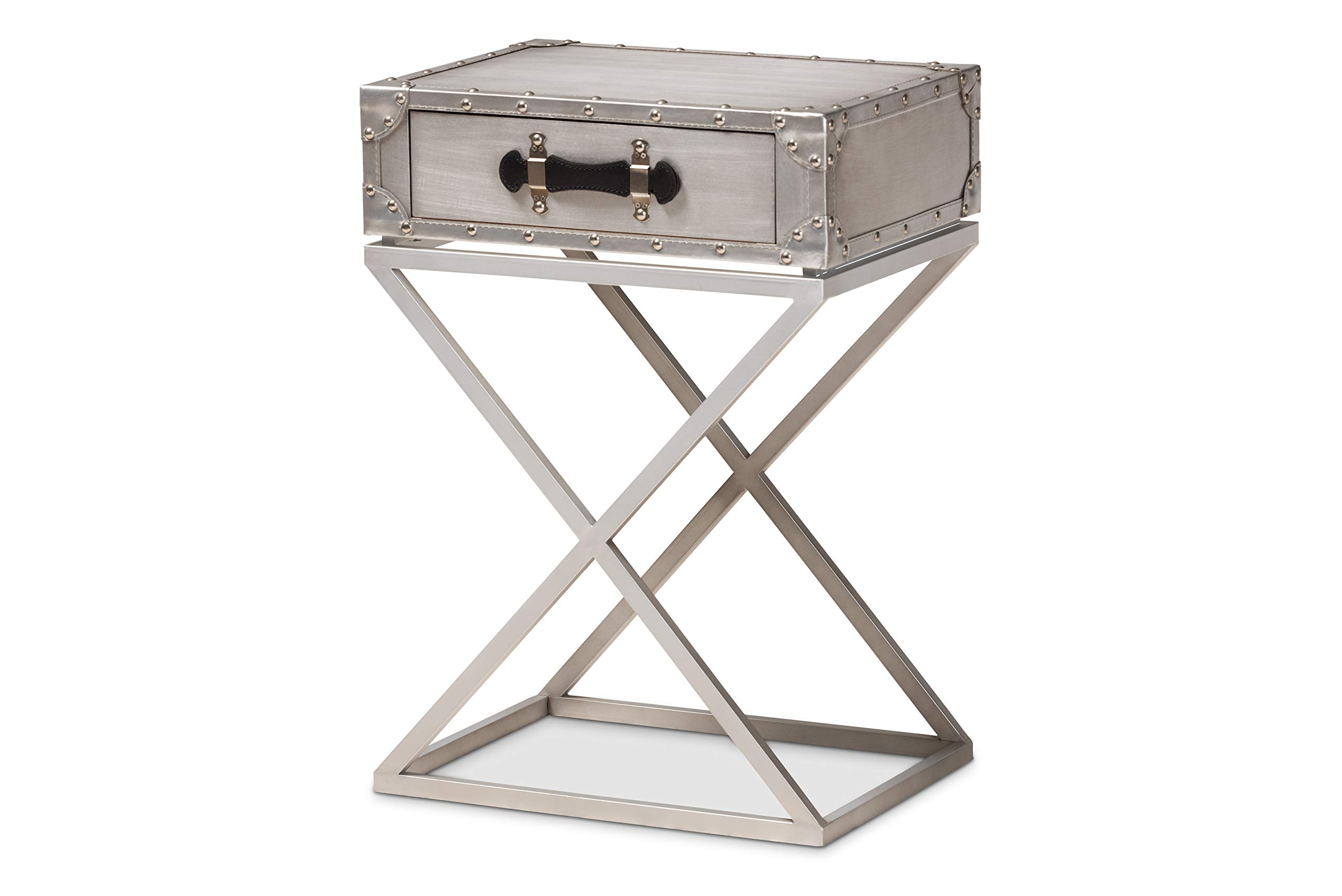 Baxton Studio Modern Nightstand - Silver and Black Bedside Table with Drawer for Bedroom Furniture | Perfect for Small Spaces, Apartment, and Guest Room