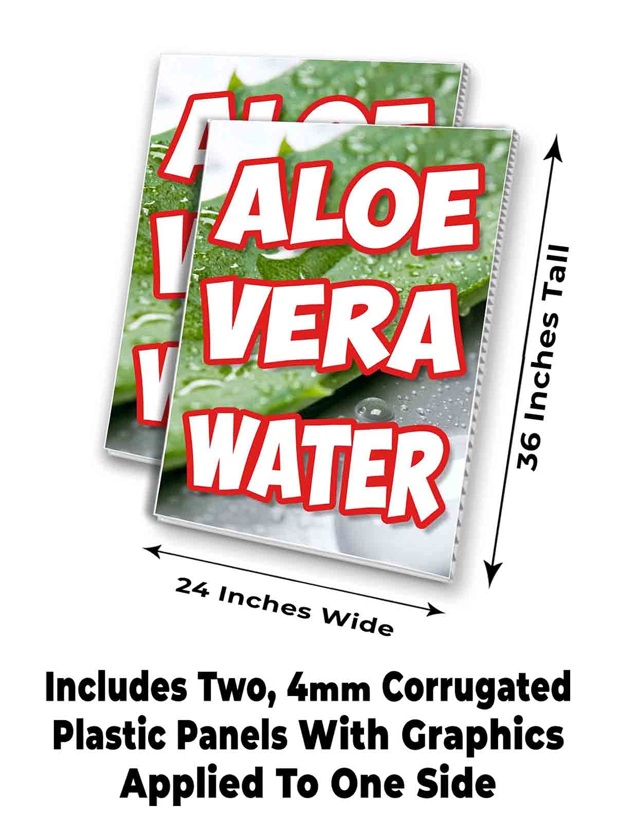Aloe Vera Water 24x36 Inch 4mm Corrugated Plastic Sign Panel - Double Sided Graphics (Pack of 2) | Perfect for Outdoor Advertising, Store Displays & Event Signage
