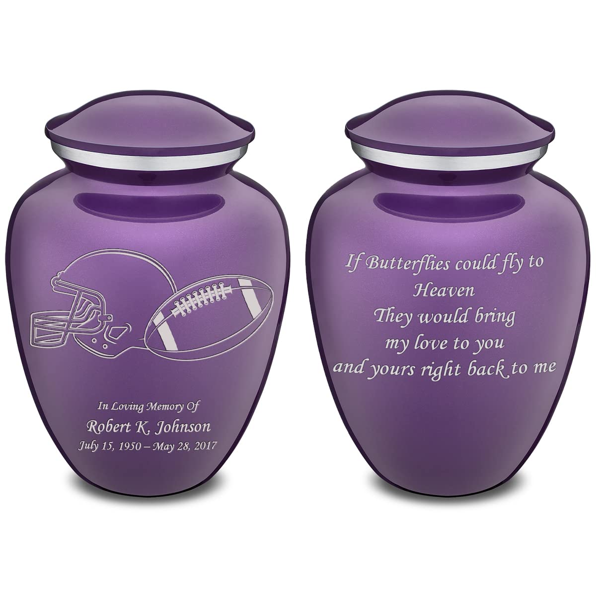 Personalized Football Cremation Urns for Adults - Large Purple Funeral Urn for Men & Women with Double Side Engraving (Holds 200 lbs) | Memorial Keepsake for Sports Lovers & Funeral Services