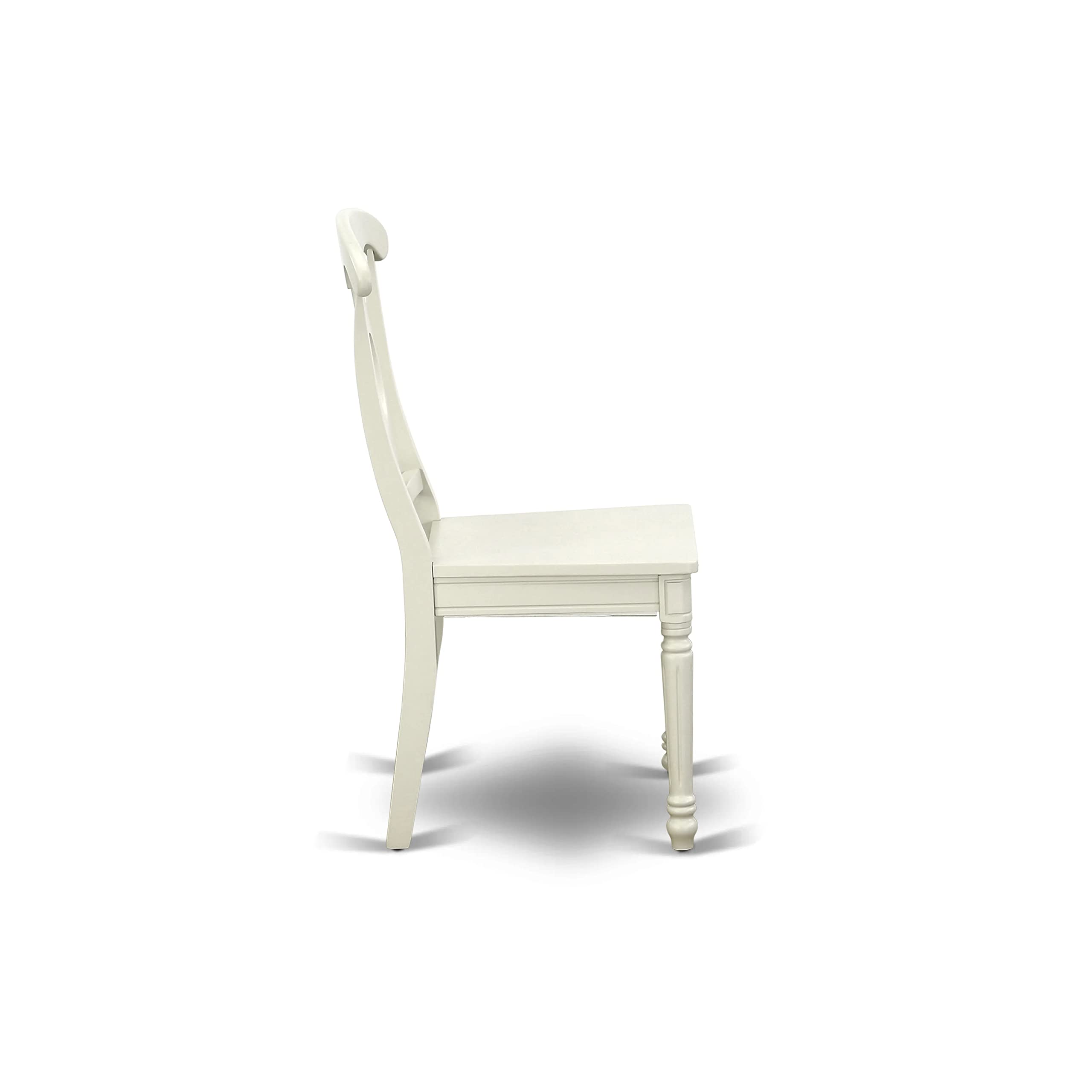 East West Furniture DMKE3-LWH-W 3-Piece Modern Dining Room Set - Round Wooden Drop Leaf Table & 2 Upholstered Chairs, 42x42 Inch, Linen White - Perfect for Small Spaces, Breakfast Nooks & Cozy Kitchen Dining Areas