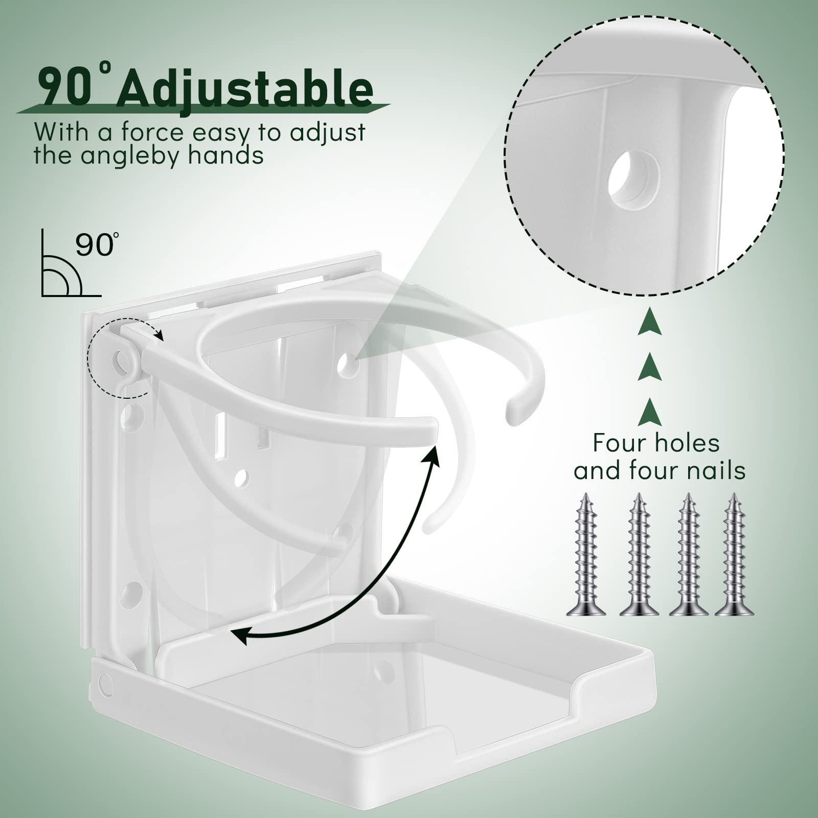 4 Pcs Folding Boat Cup Holder - for Cars, Trucks, Boats & RVs (White) - Durable Drink Holder Accessory