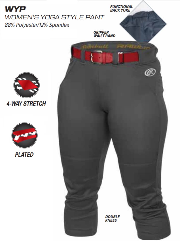 Rawlings Premium Yoga Style Fastpitch Softball Pants for Women & Men - Breathable Stretch Practice Pants for Baseball & Softball Training - Comfortable Athletic Pants for Games, Workouts & Yoga Sessions