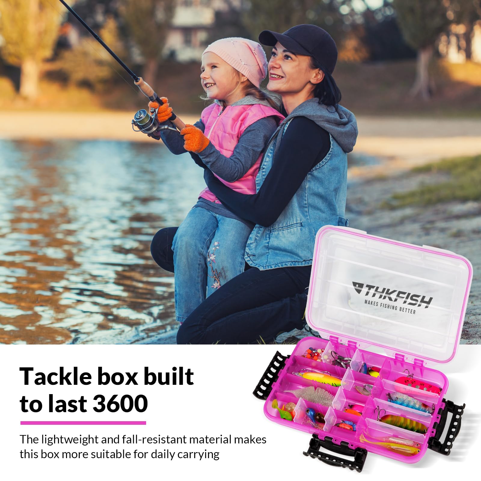 THKFISH 3600 Tackle Box - Floating Fishing Lure Storage Organizer with Adjustable Dividers, Waterproof & Sunproof Plastic Box for Bass Trout Saltwater Fishing - Perfect for Boat, Kayak & Shore Fishing Trips